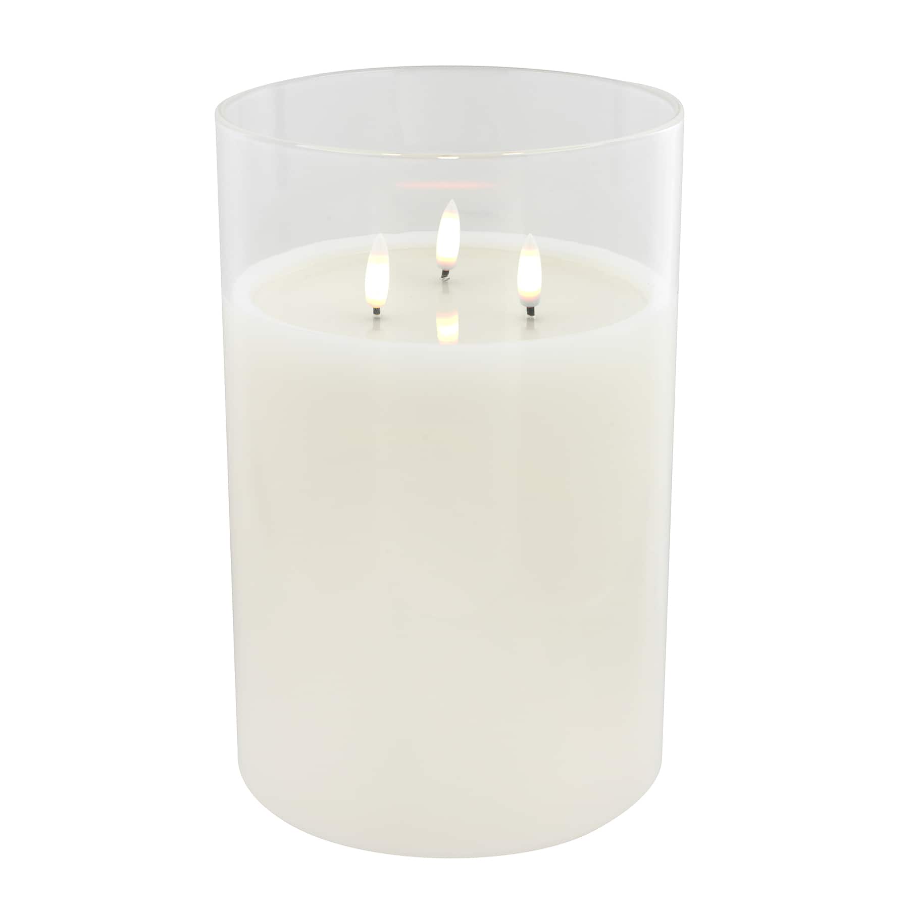 9" LED 3-Wick Flickering Glass & Wax Candle by Ashland®