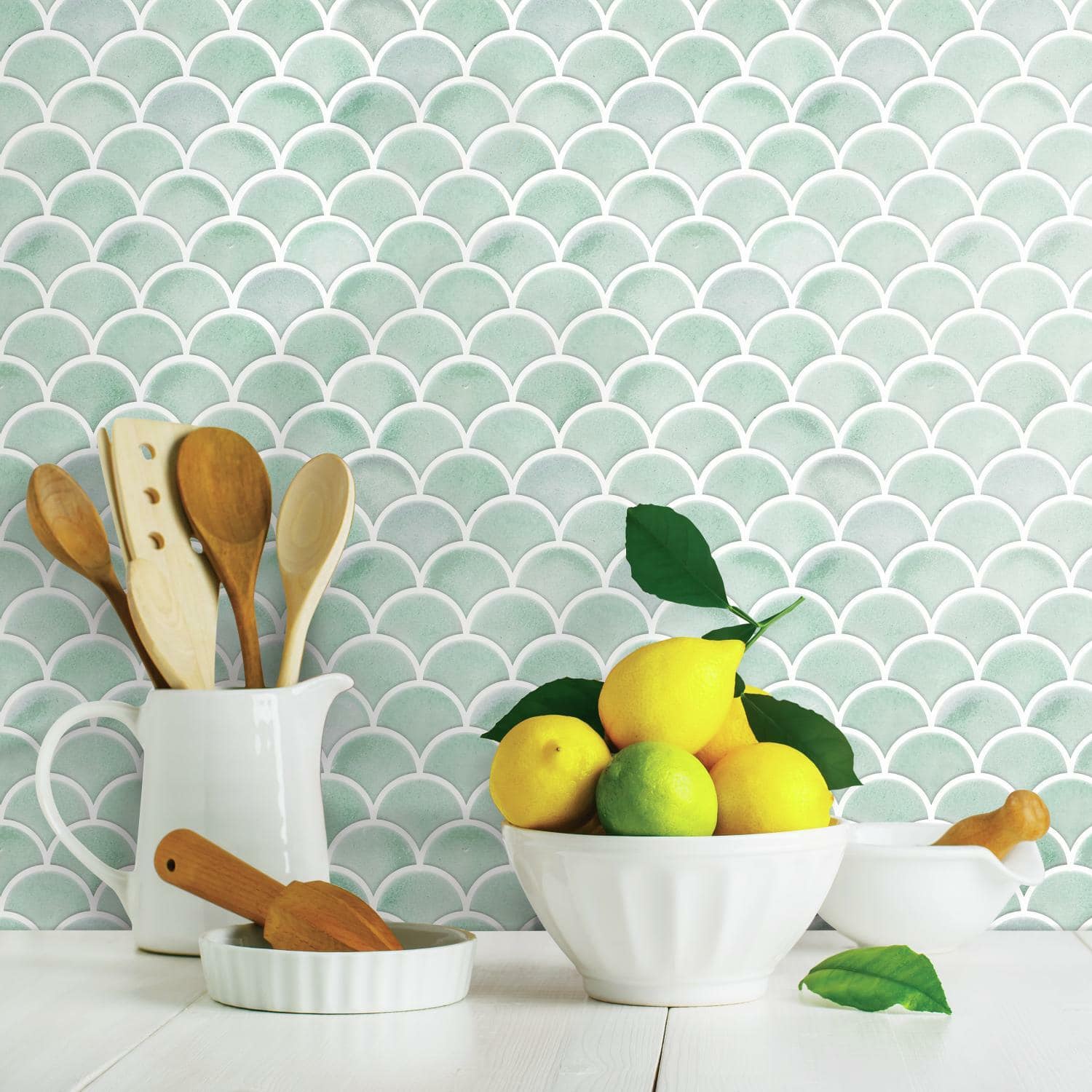 RoomMates Aqua Scallop Peel &#x26; Stick Backsplash StickTiles&#xAE;