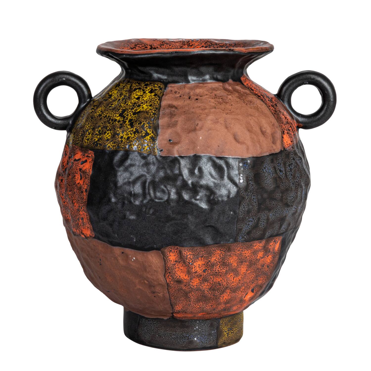 Hello Honey® 8.5" Multicolor Textured Stoneware Vase with Handles & Reactive Glaze