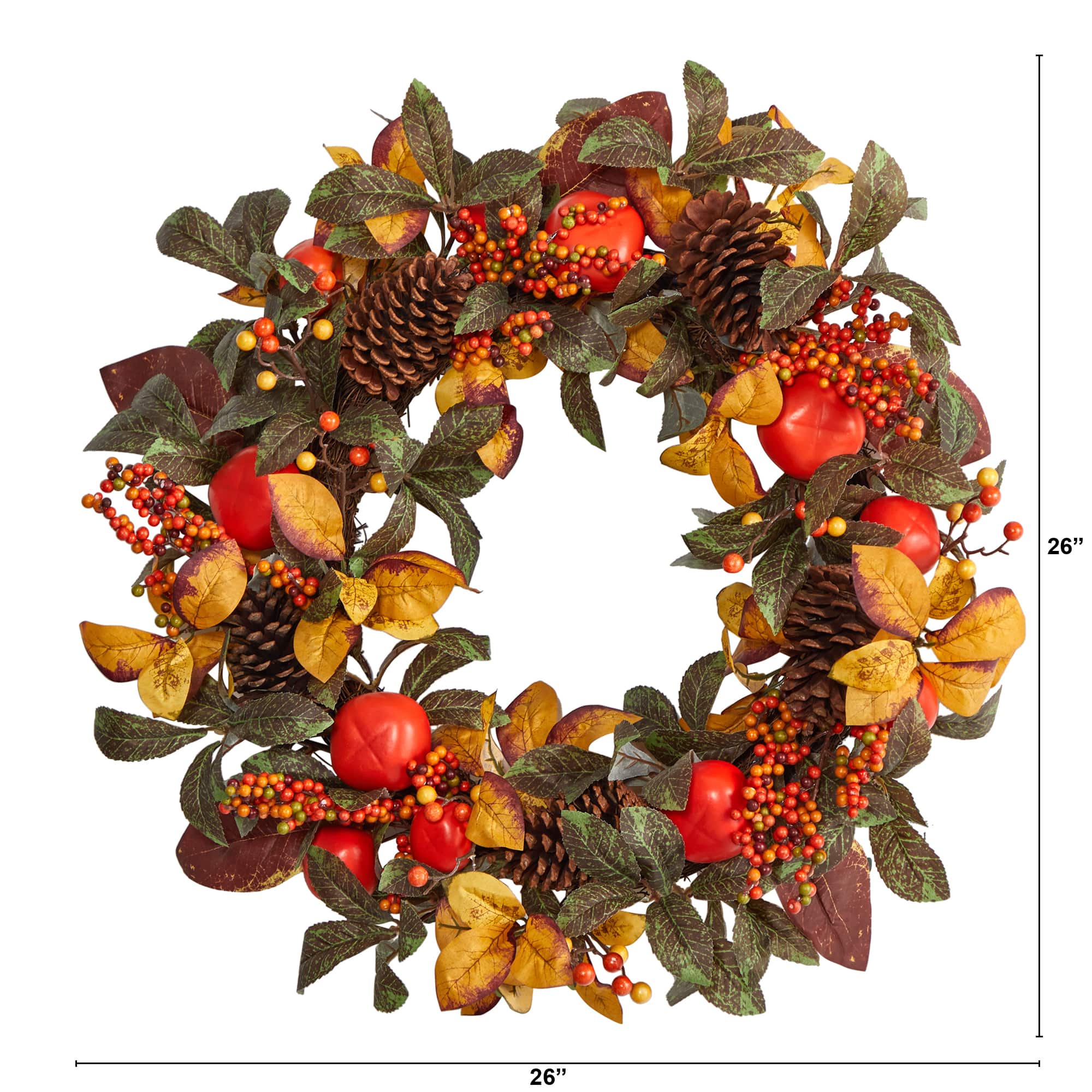 26&#x22; Autumn Persimmon &#x26; Pinecones Fall Wreath