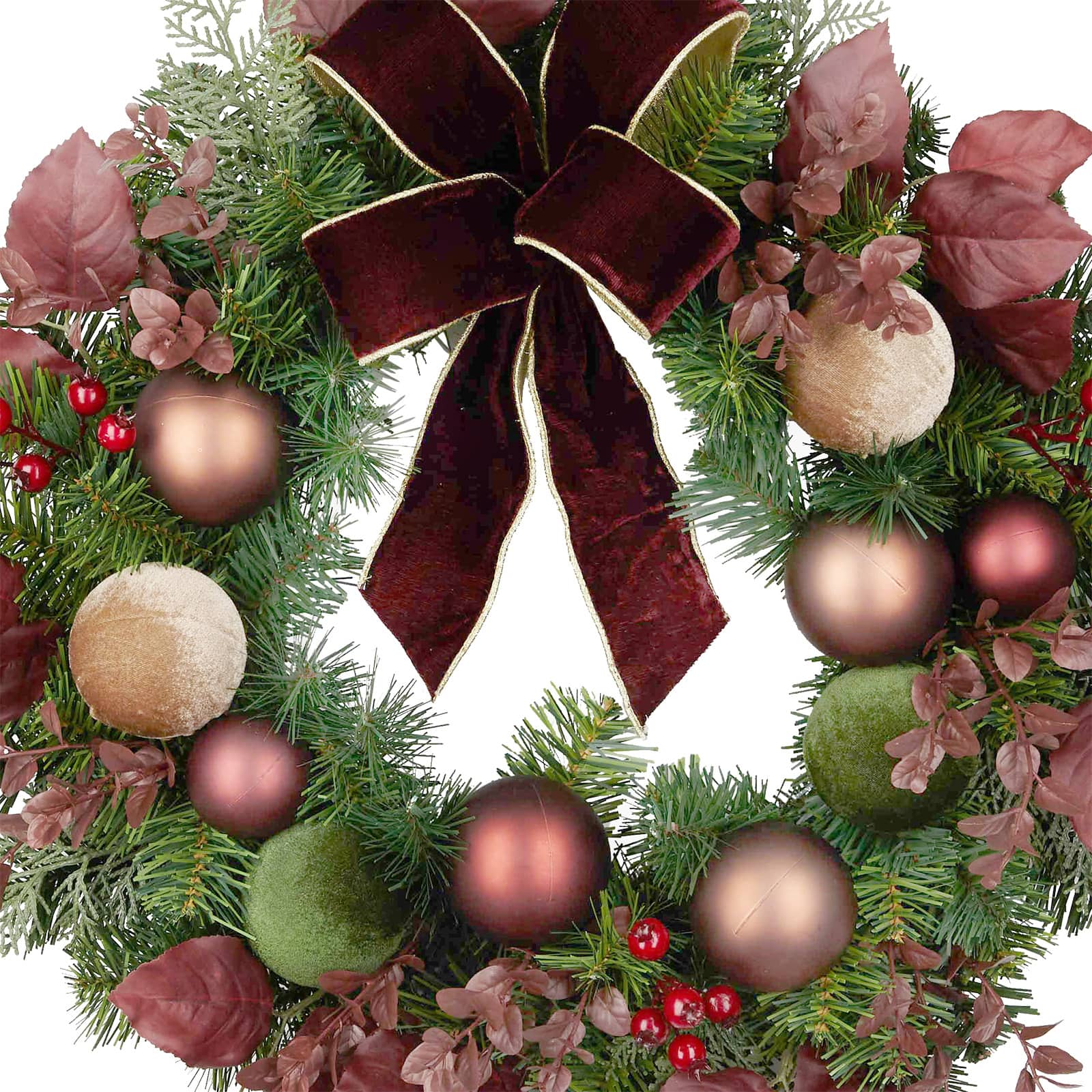 24&#x22; Gilded Burgundy Bow &#x26; Pine Wreath by Ashland&#xAE;