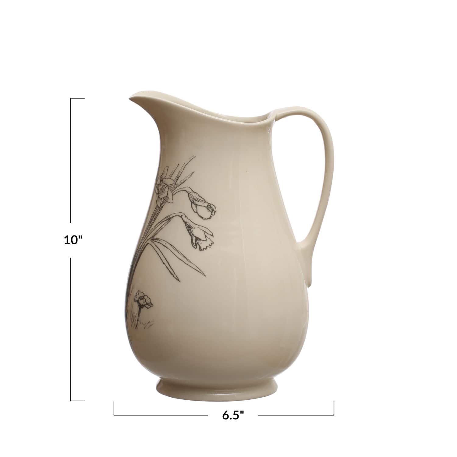 2qt. White &#x26; Charcoal Flower Design Stoneware Pitcher