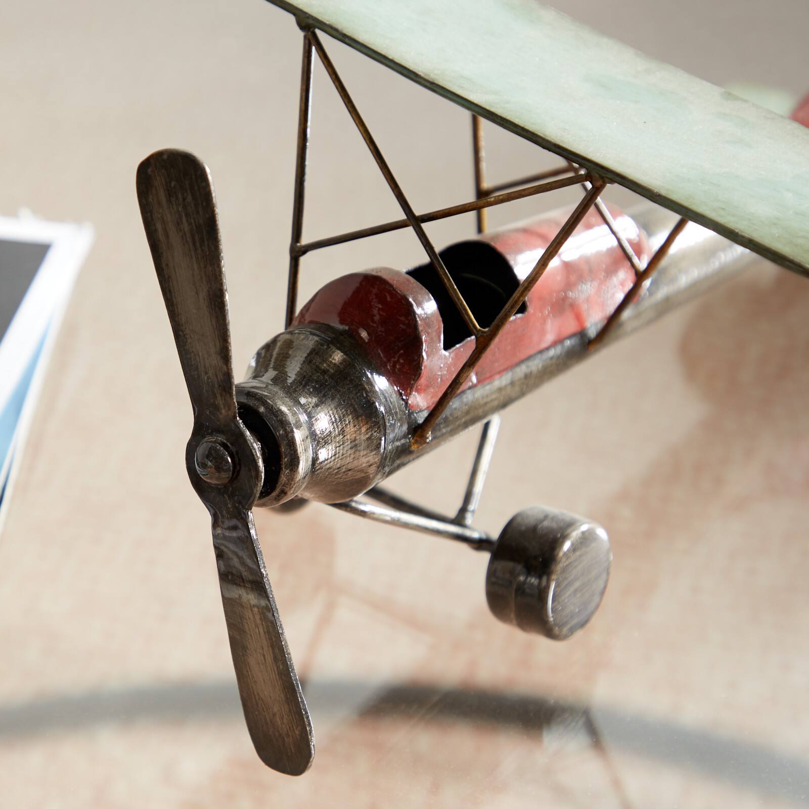 14&#x22; Silver Metal Vintage Airplane Sculpture