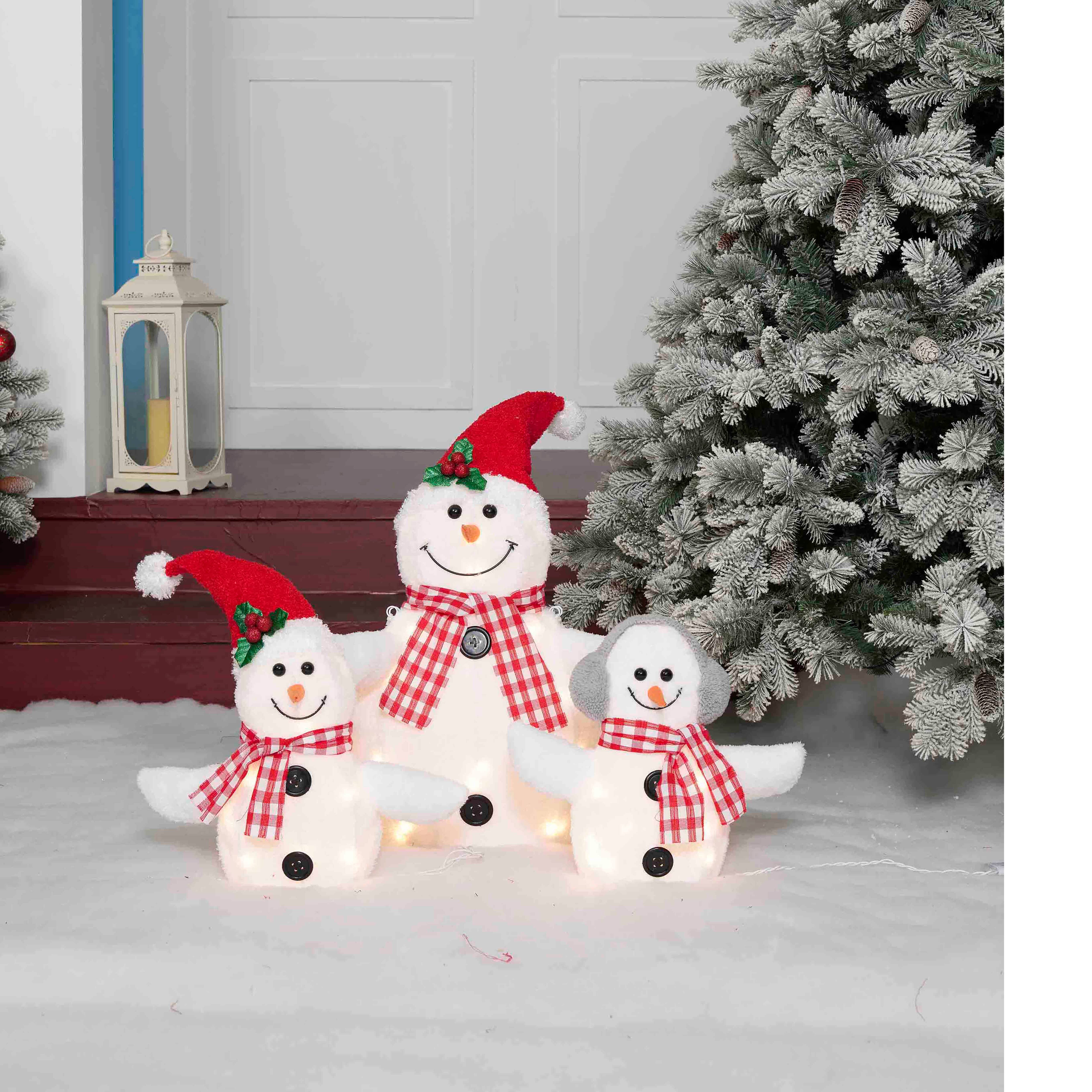 3-Piece Plush Snowman Family Sculpture Set