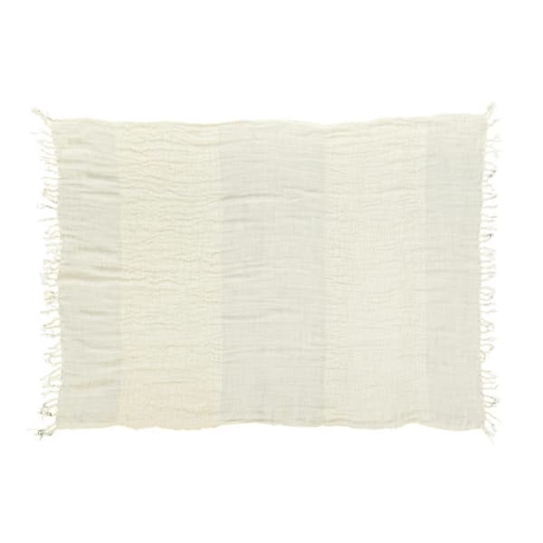 Hello Honey® Cream & Natural Stripes & Fringe Woven Linen Throw Blanket