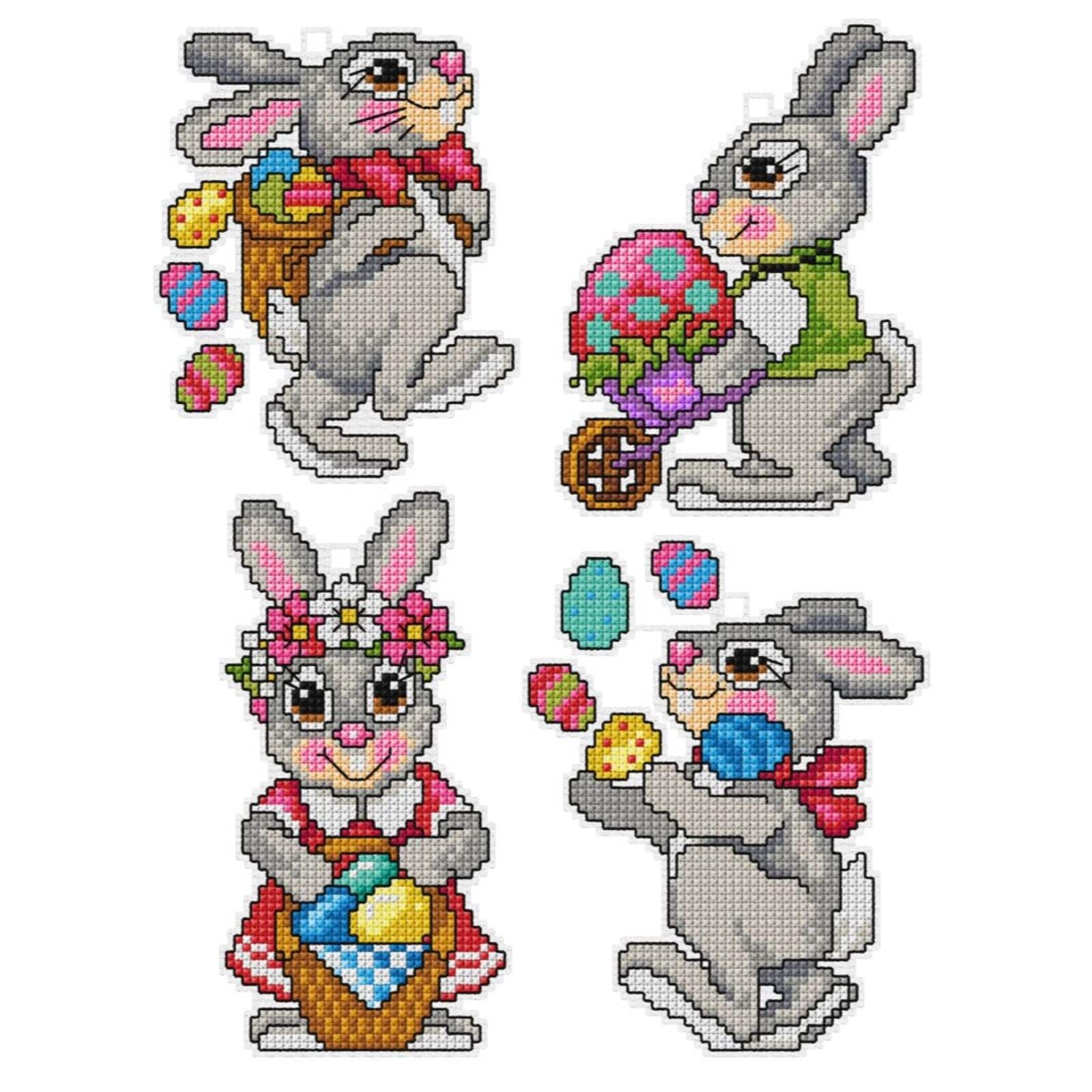 Orchidea Plastic Canvas Counted Cross Stitch Kit With Plastic Canvas Easter Rabbits Set of 4 Designs