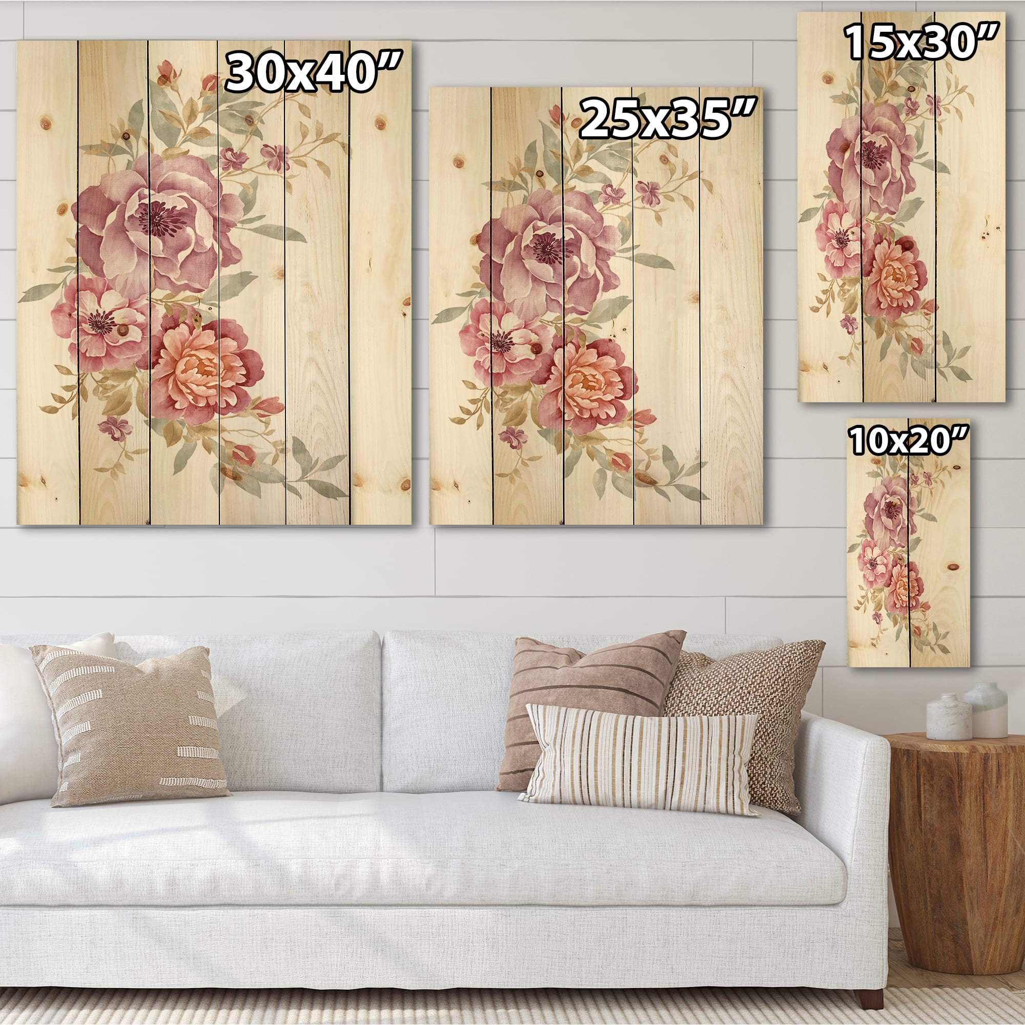 Designart - Bouquet Of Pink and Purple Flowers III - Farmhouse Print on Natural Pine Wood