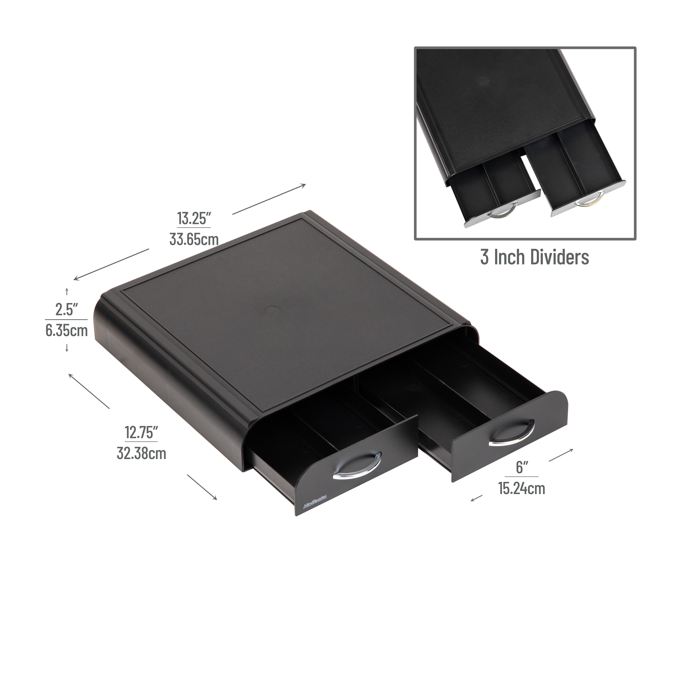 Mind Reader Single Serve Coffee Pod Organizer with 2 Drawers, Compatible with 20 Vertuoline (7.77 fl oz) or 72 Original Nespresso (1.35 fl oz) capsules, Black