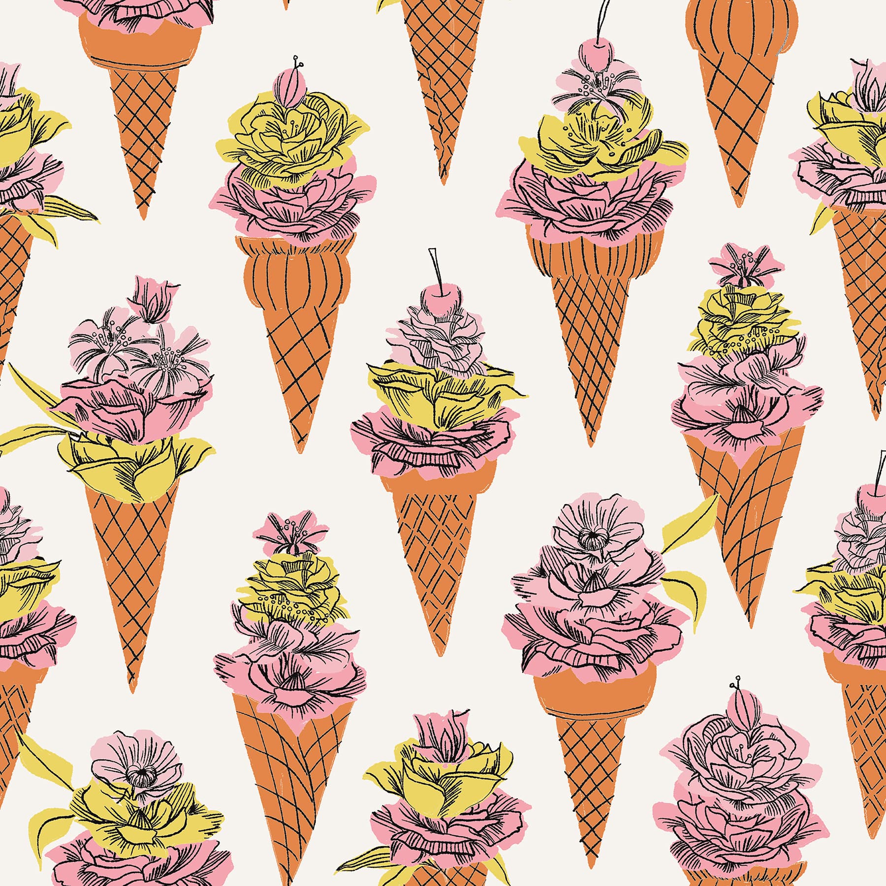 By Dylan M Orange Floral Ice Cream Peel & Stick Wallpaper