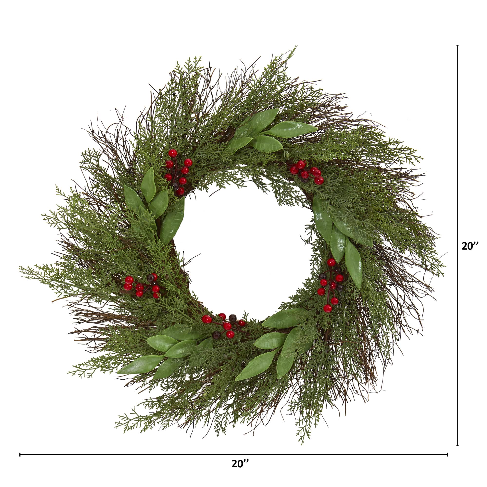 20" Cedar & Ruscus with Berries Wreath