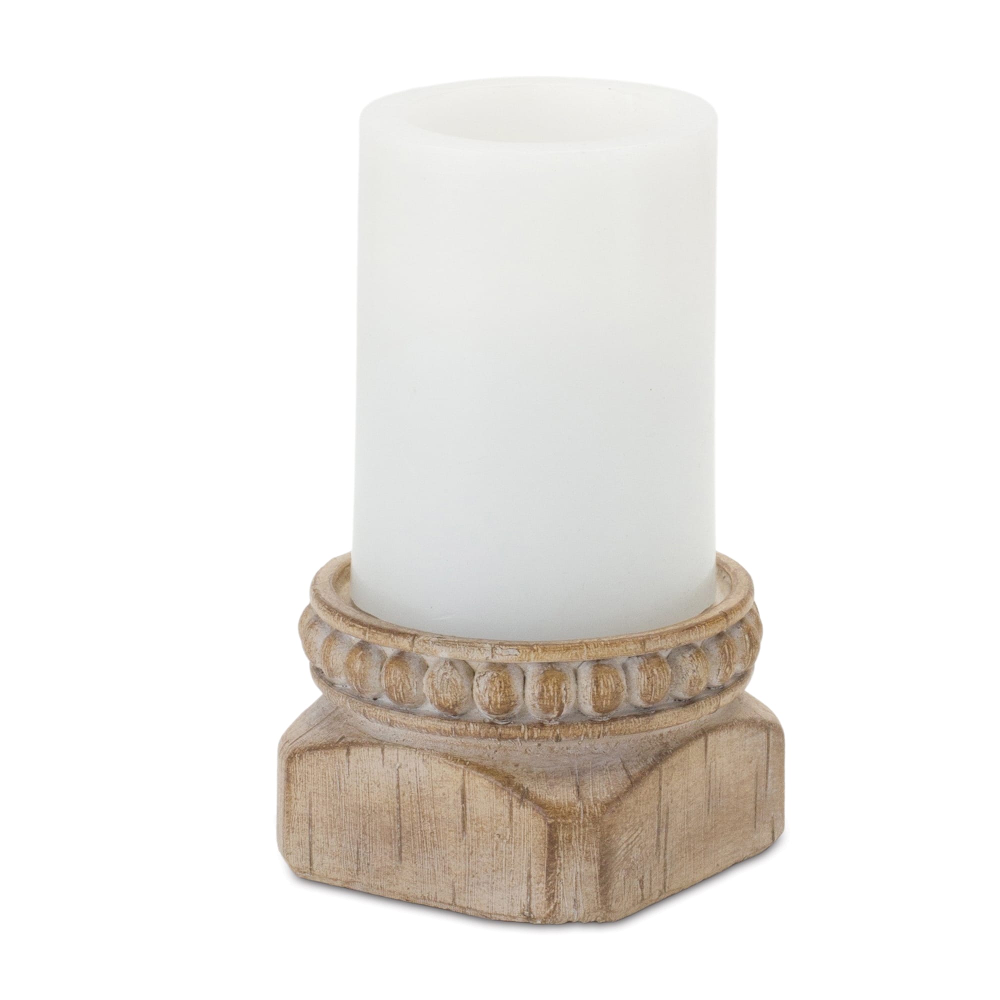 Beaded Wood Design Candle Holder Set, 3&#x22; &#x26; 4&#x22;