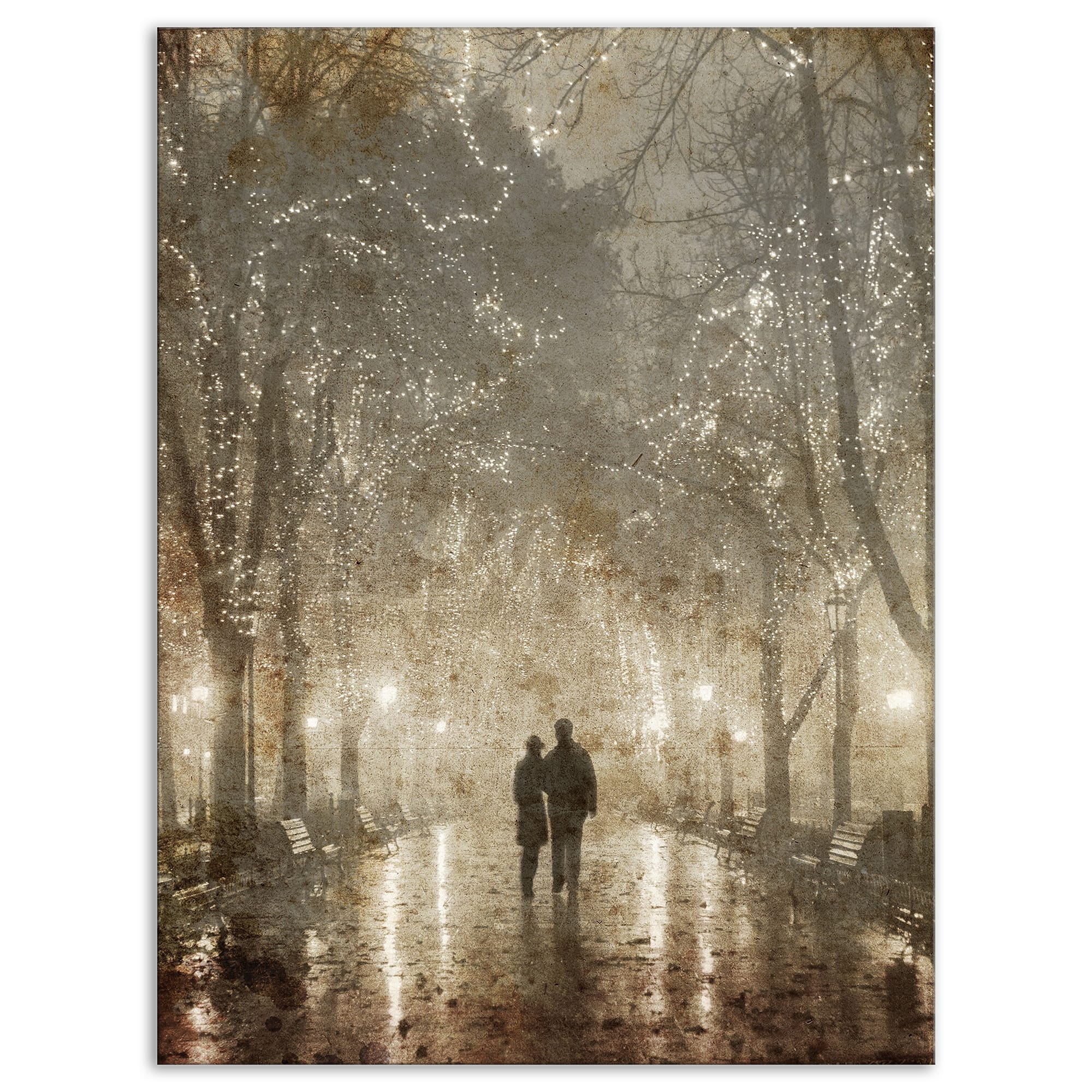 Designart - Couple Walking in Night Lights - Landscape Photography Canvas Print