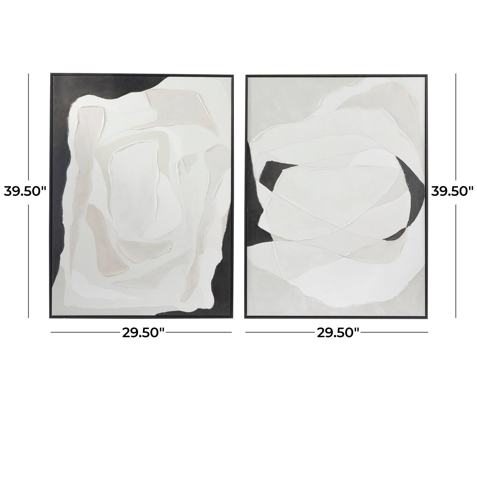 White Canvas Abstract Framed Wall Art with Black Frame Set of 2 30", 40"
