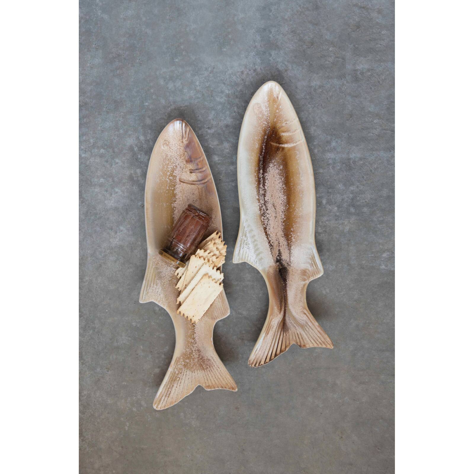 Hello Honey® 16.5" Fish-Shaped Stoneware Dish with Reactive Glaze Finish