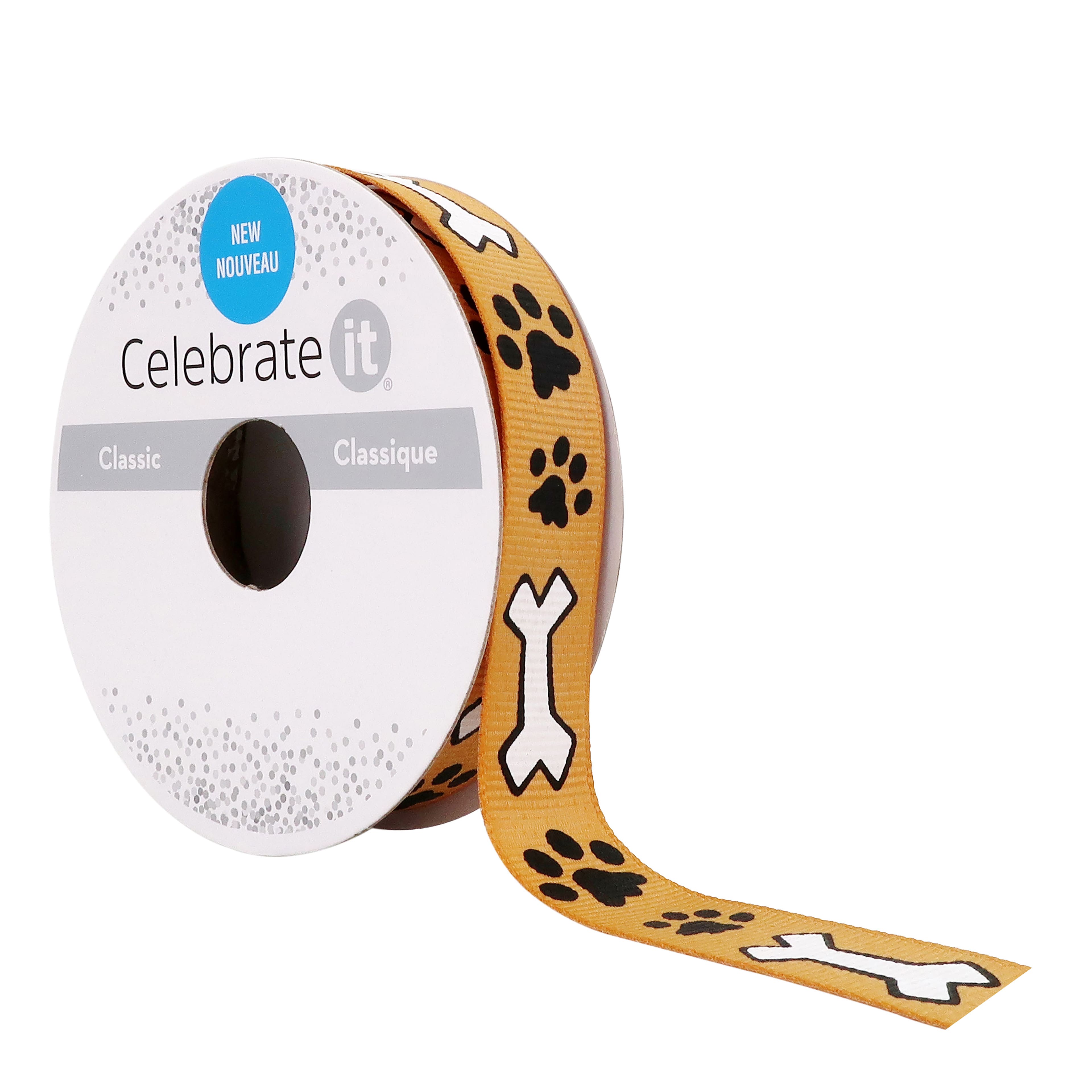 1.5 x 10yd. Taffeta Wired Paw Print Ribbon by Celebrate It