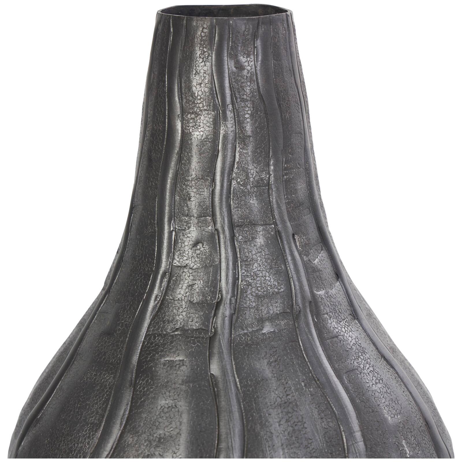 13&#x22; Black Metal Snakeskin Inspired Vase with Dimensional Wavy Accents