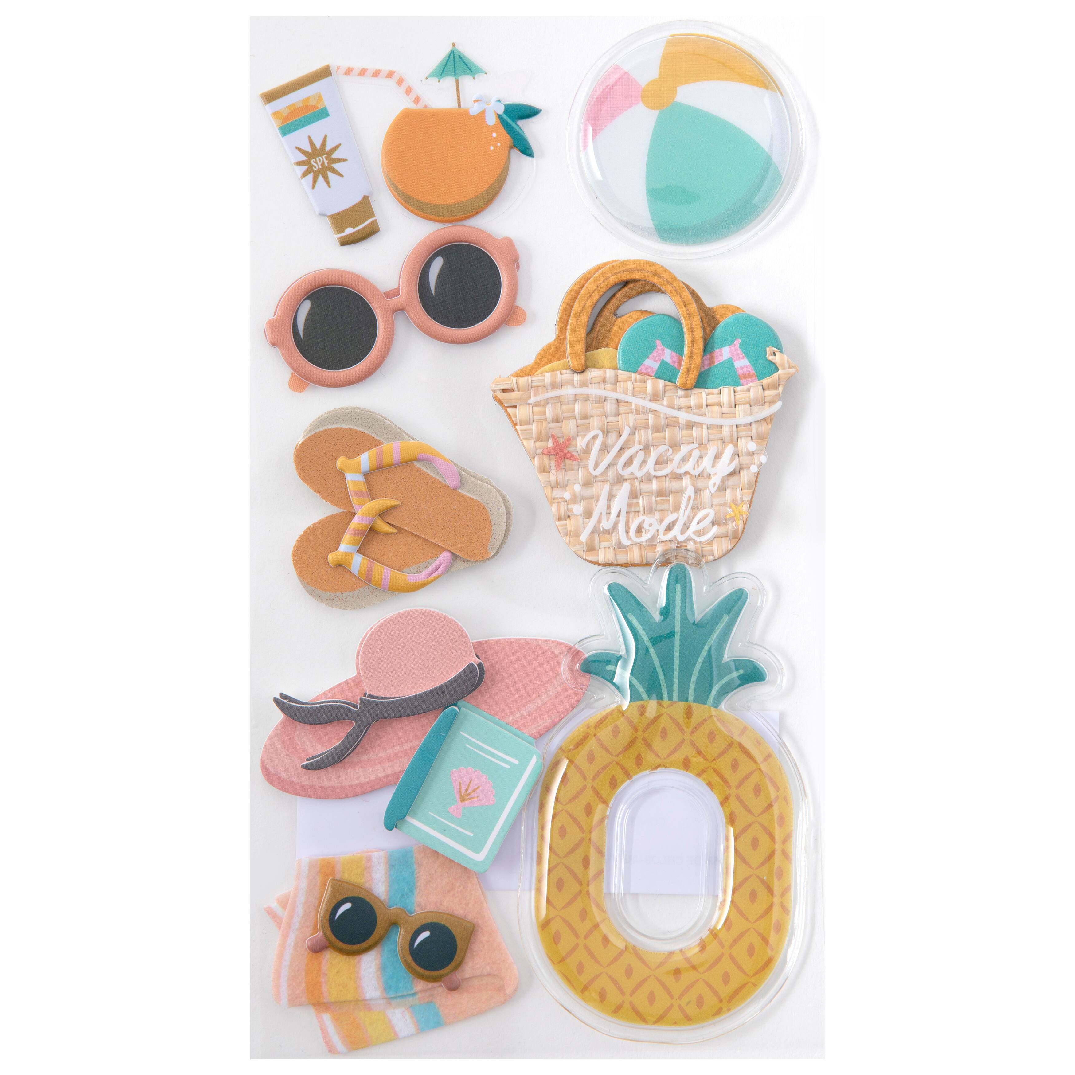 12 Pack: Beach Accessories Dimensional Stickers by Recollections™