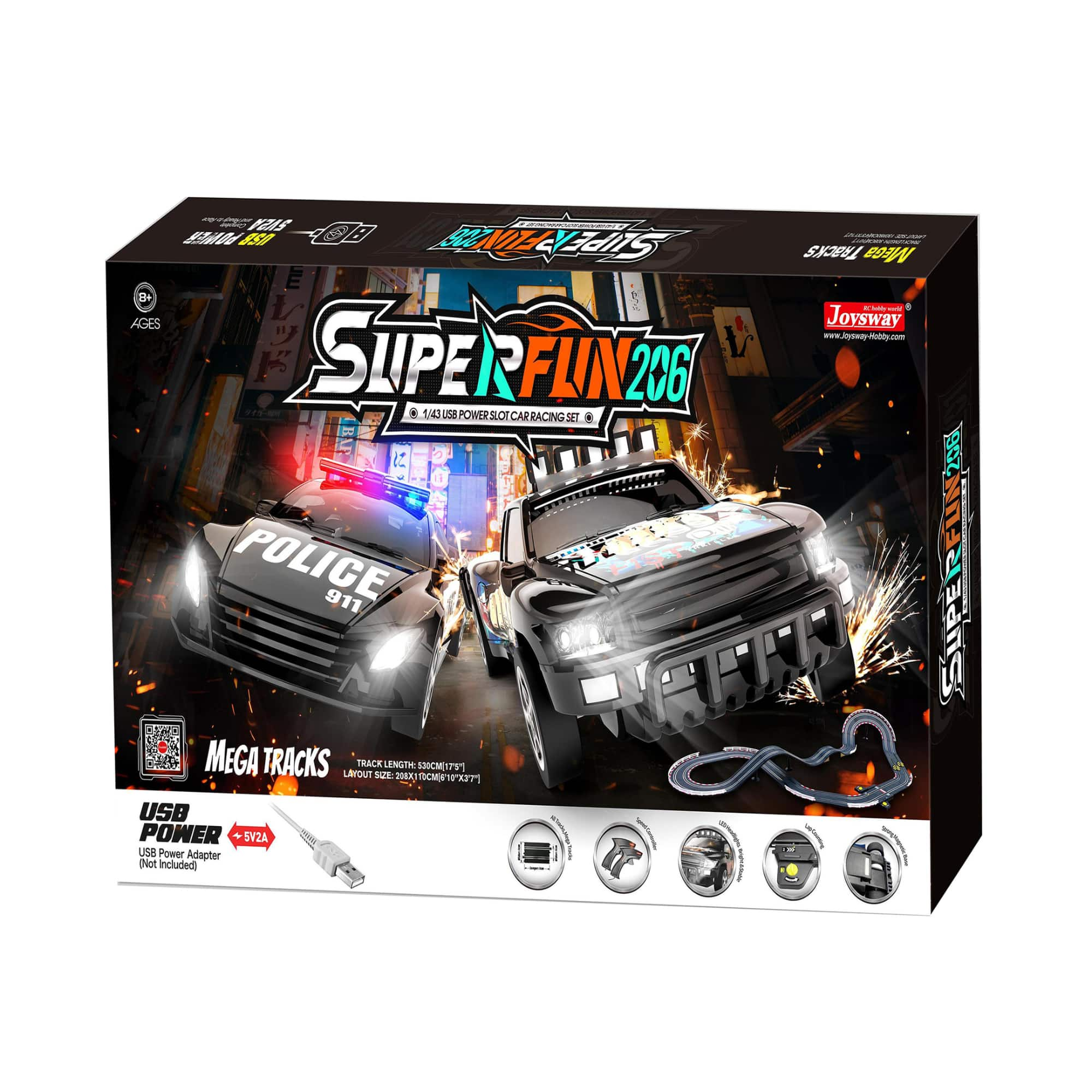 Joysway&#xAE; SuperFun 206 USB Power Slot Car Racing Set