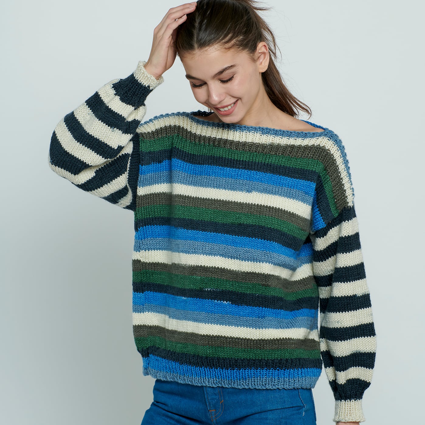 Caron® Cinnamon Swirl Cakes™ Two Tone Stripe Knit Pullover, Projects