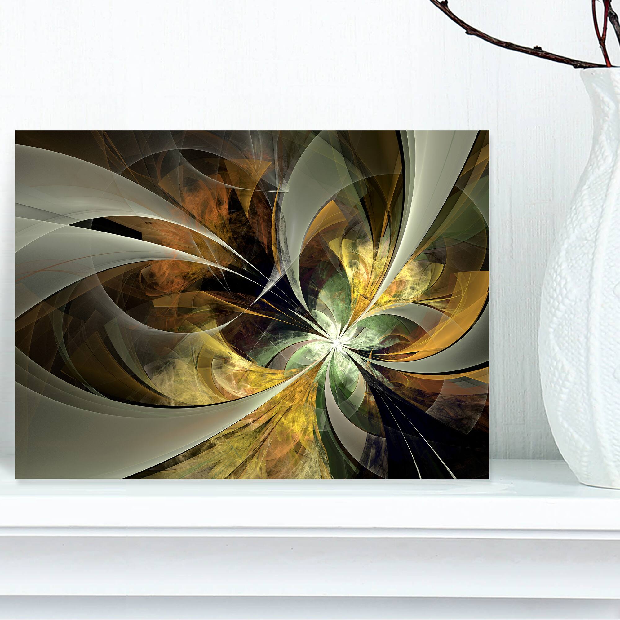 Designart - Symmetrical Gold Fractal Flower - Floral Canvas Art Print