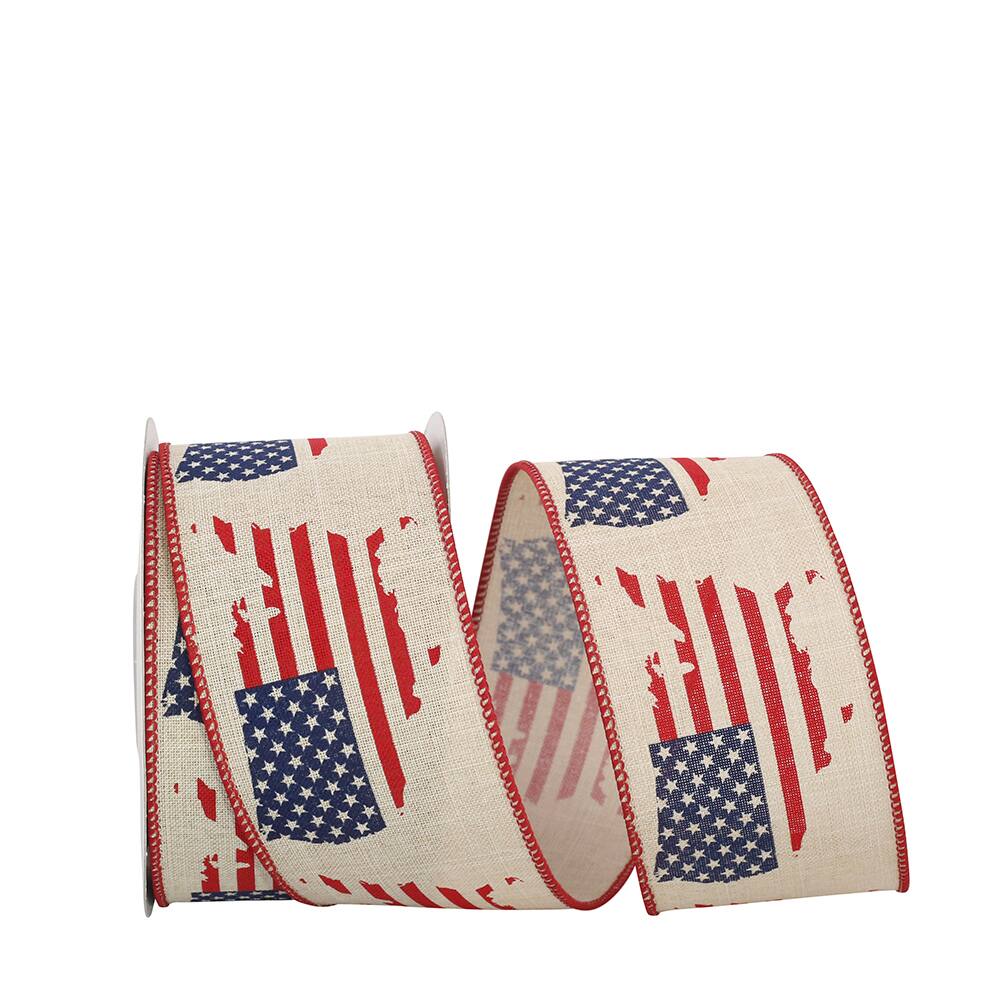 JAM Paper 2.5" x 10yd. Red, White & Blue Map America Wired Ribbon