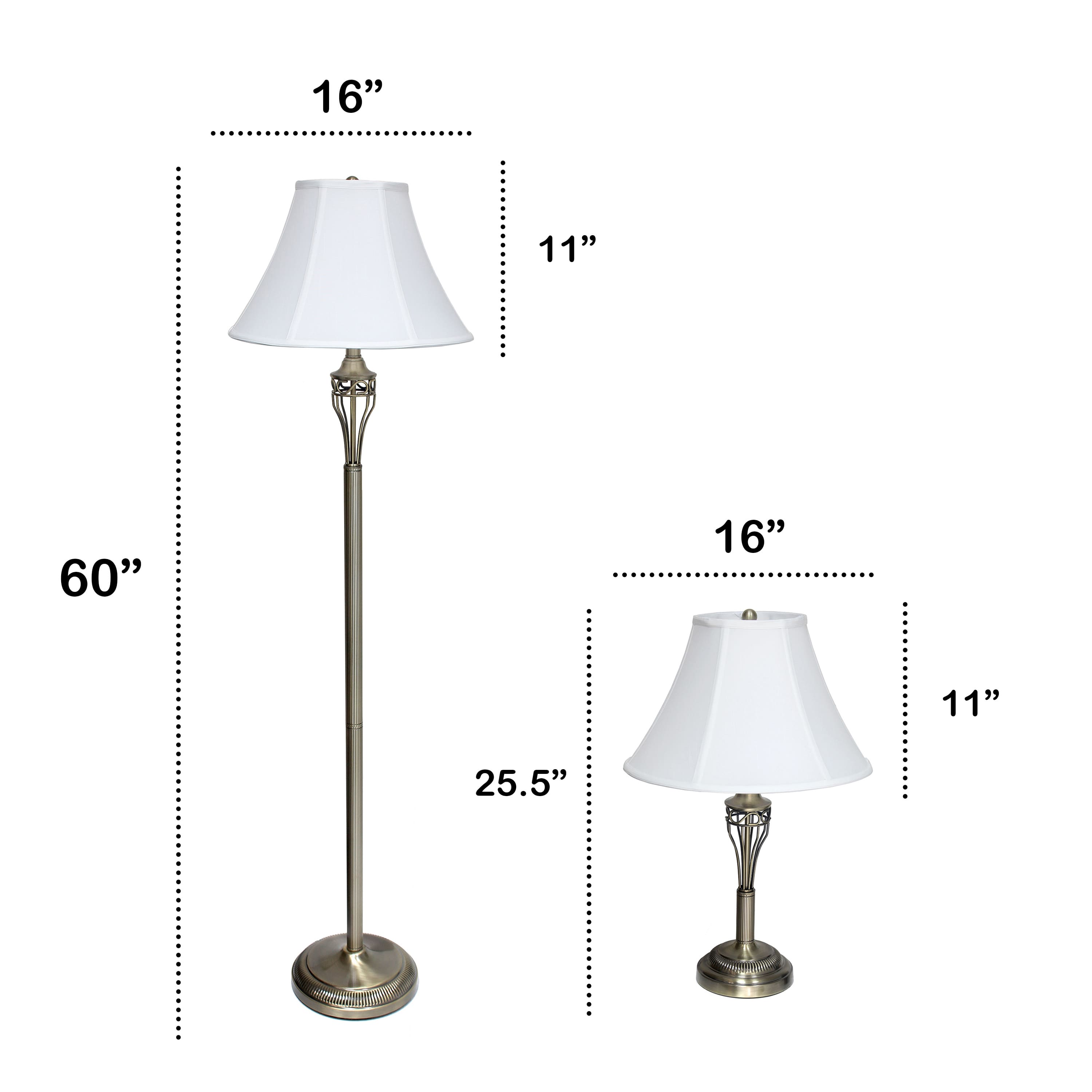 Lalia Home Antique Brass Table and Floor Lamp Set