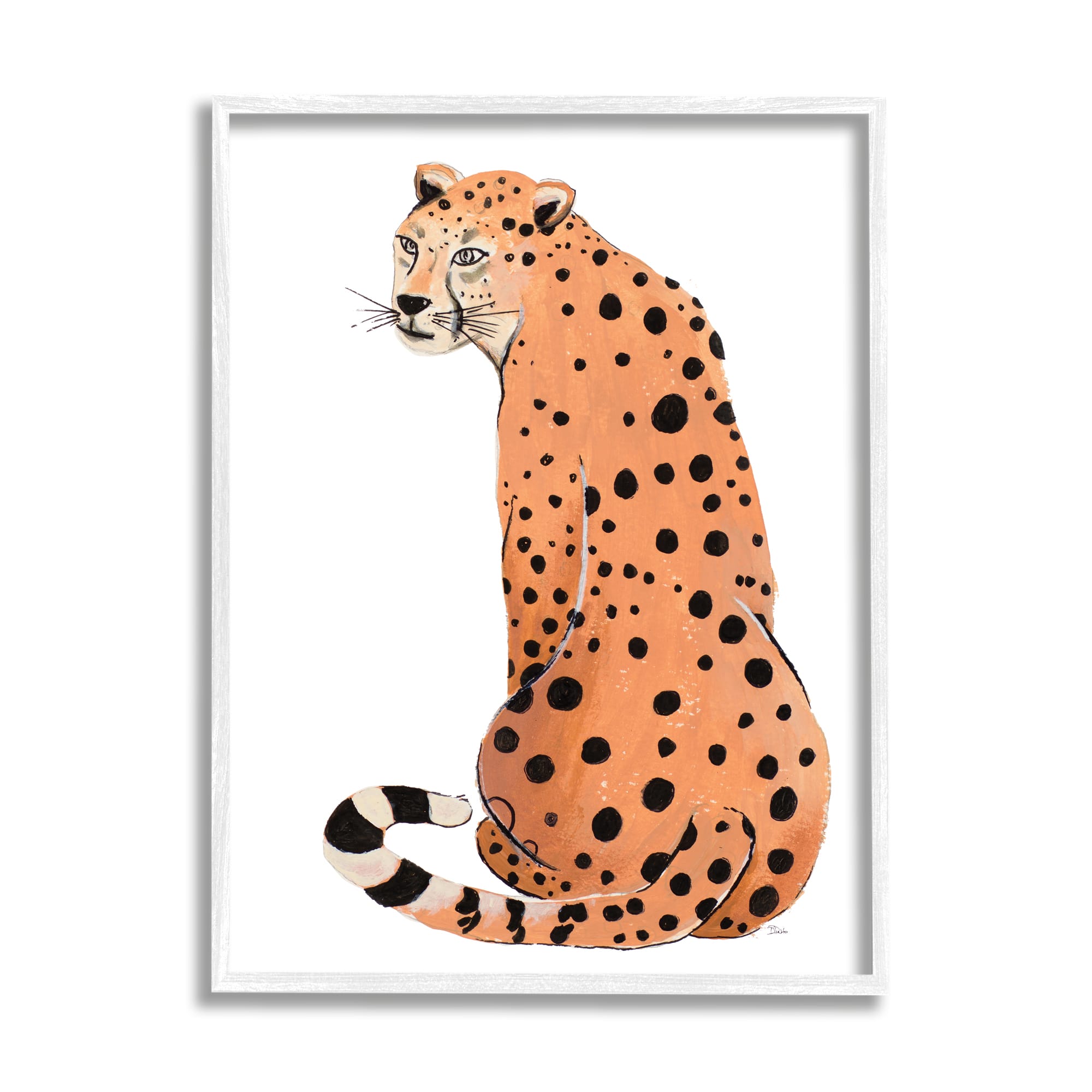 Stupell Industries Orange Jungle Cat Bold Spots Safari Animal in White Frame Wall Art