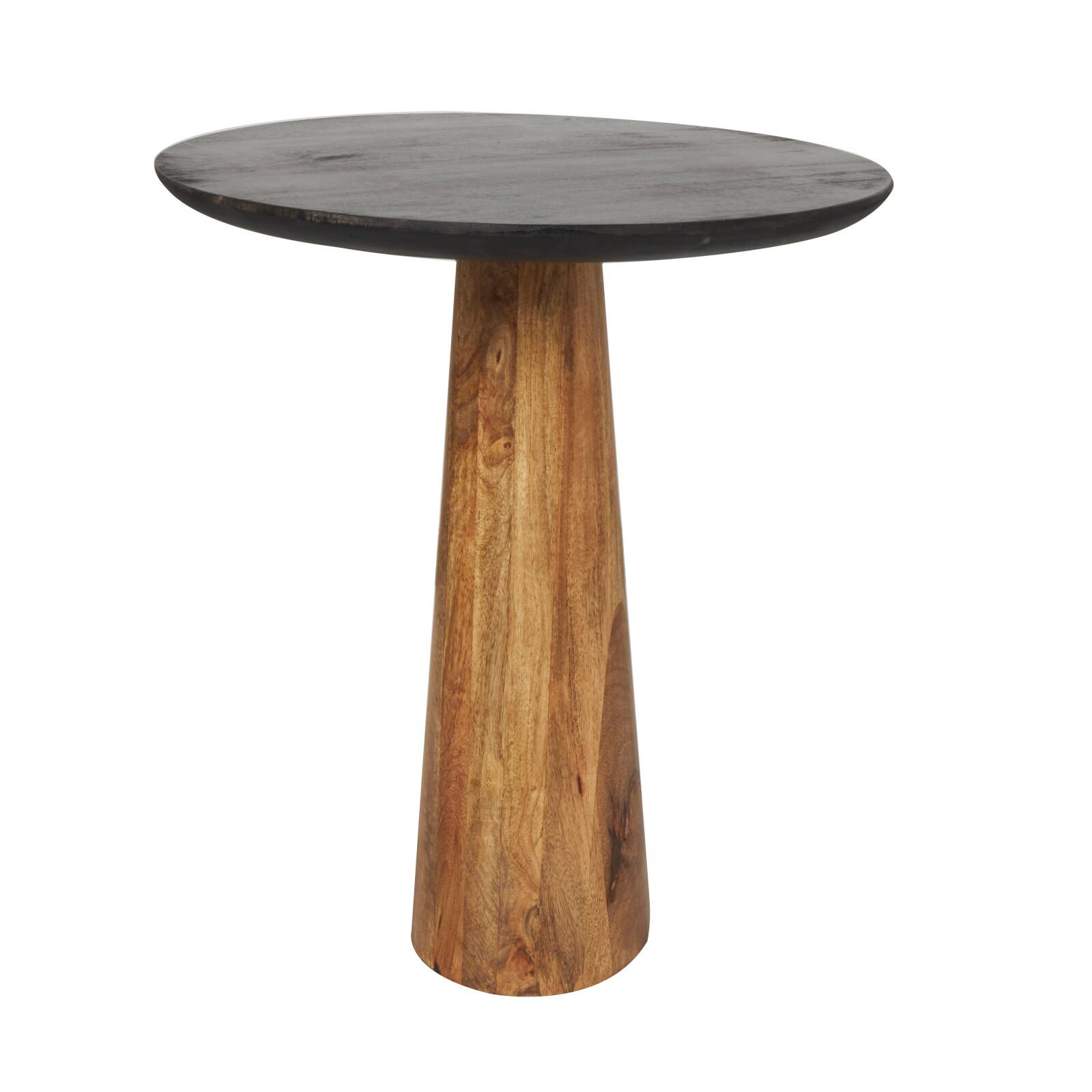 Brown Mango Wood Handmade Cone Shaped Accent Table with Black Tabletop Set