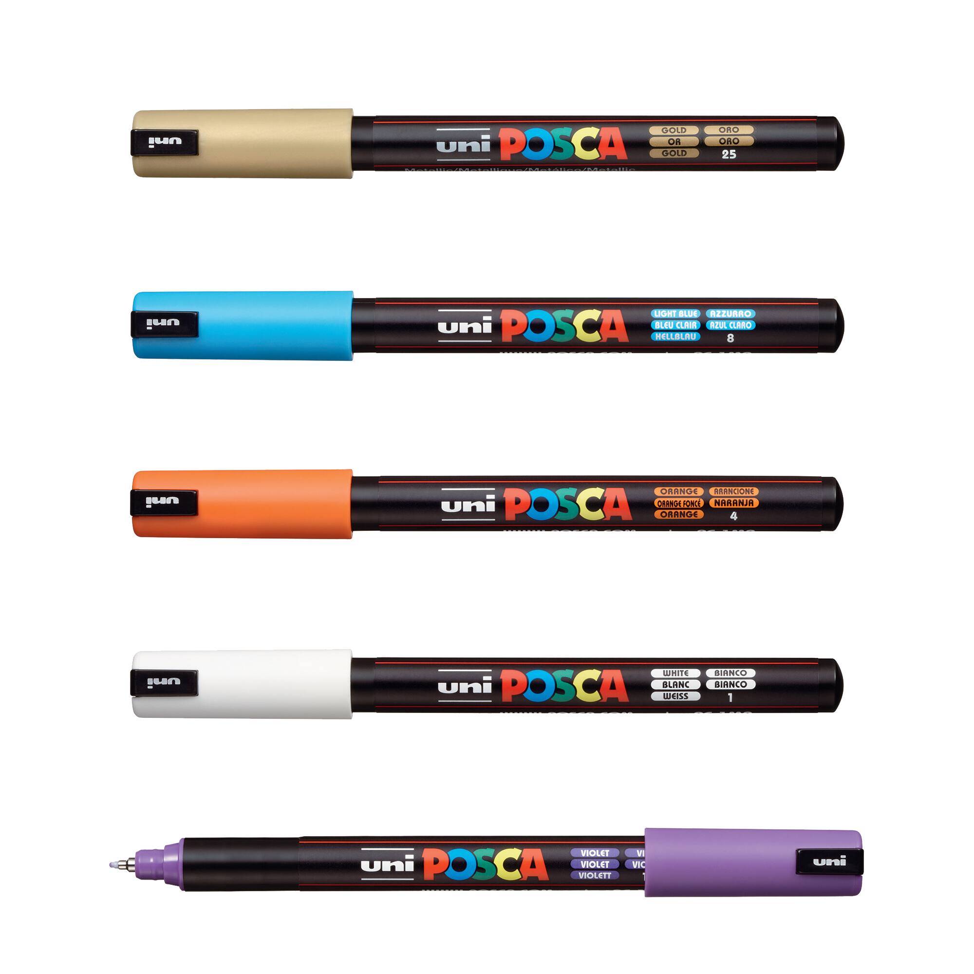 3 x Uni Posca PC-1MR Paint Marker Pen Art Marker Gold and Silver Set of White 