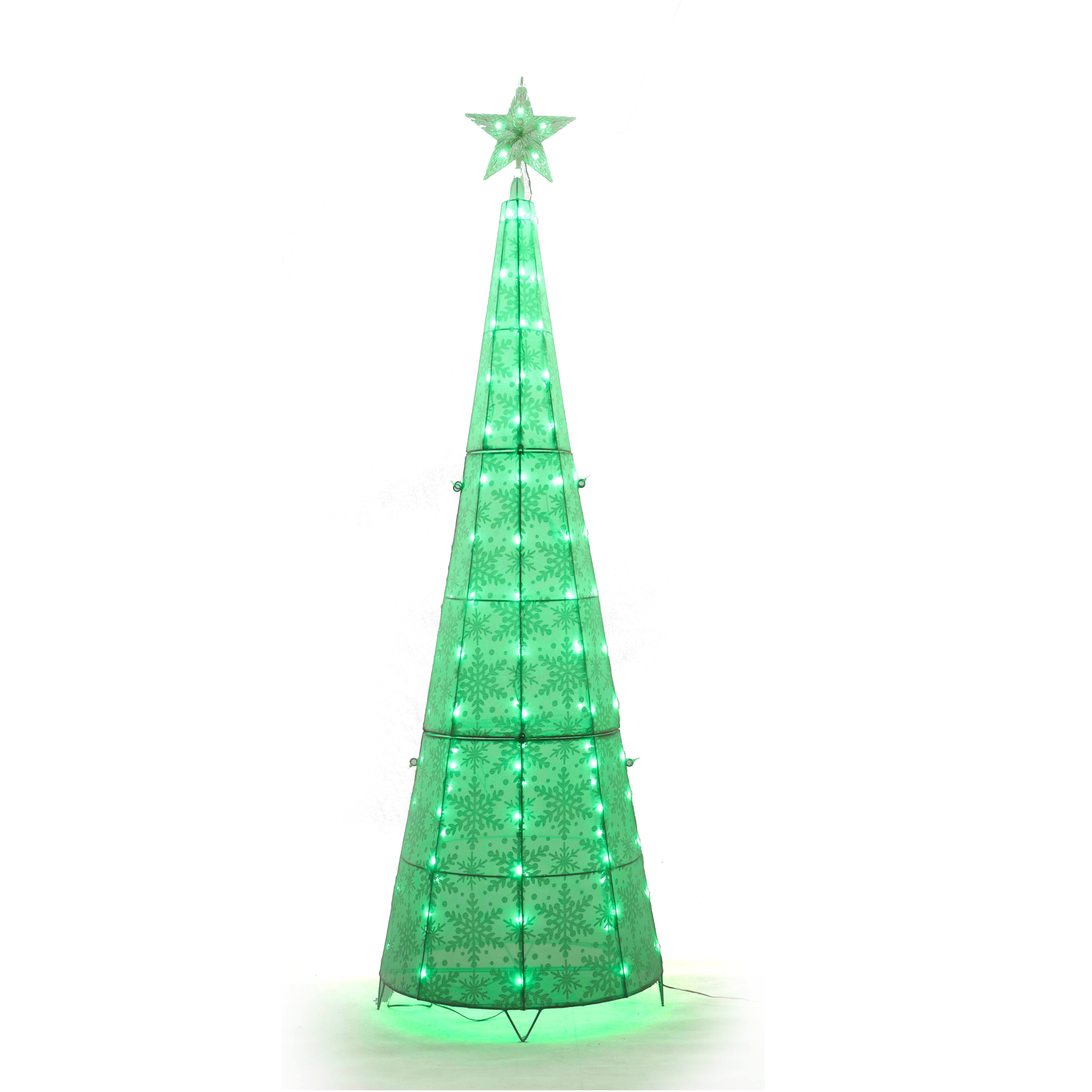 72&#x27;&#x27; Color Changing LED Glittering Snowflake Cone Tree Sculpture