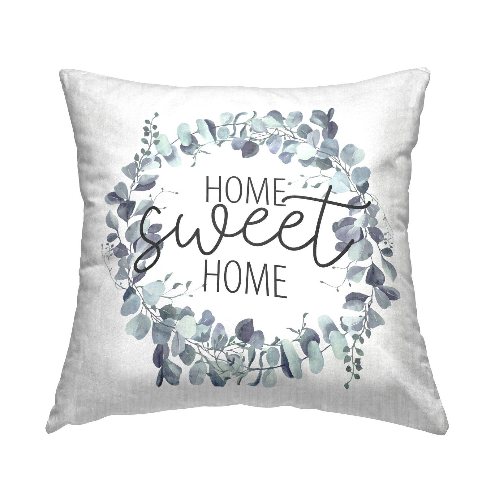 Stupell Industries Sweet Home Greeting Blue Eucalyptus Botanicals Throw Pillow, 18" x 18"