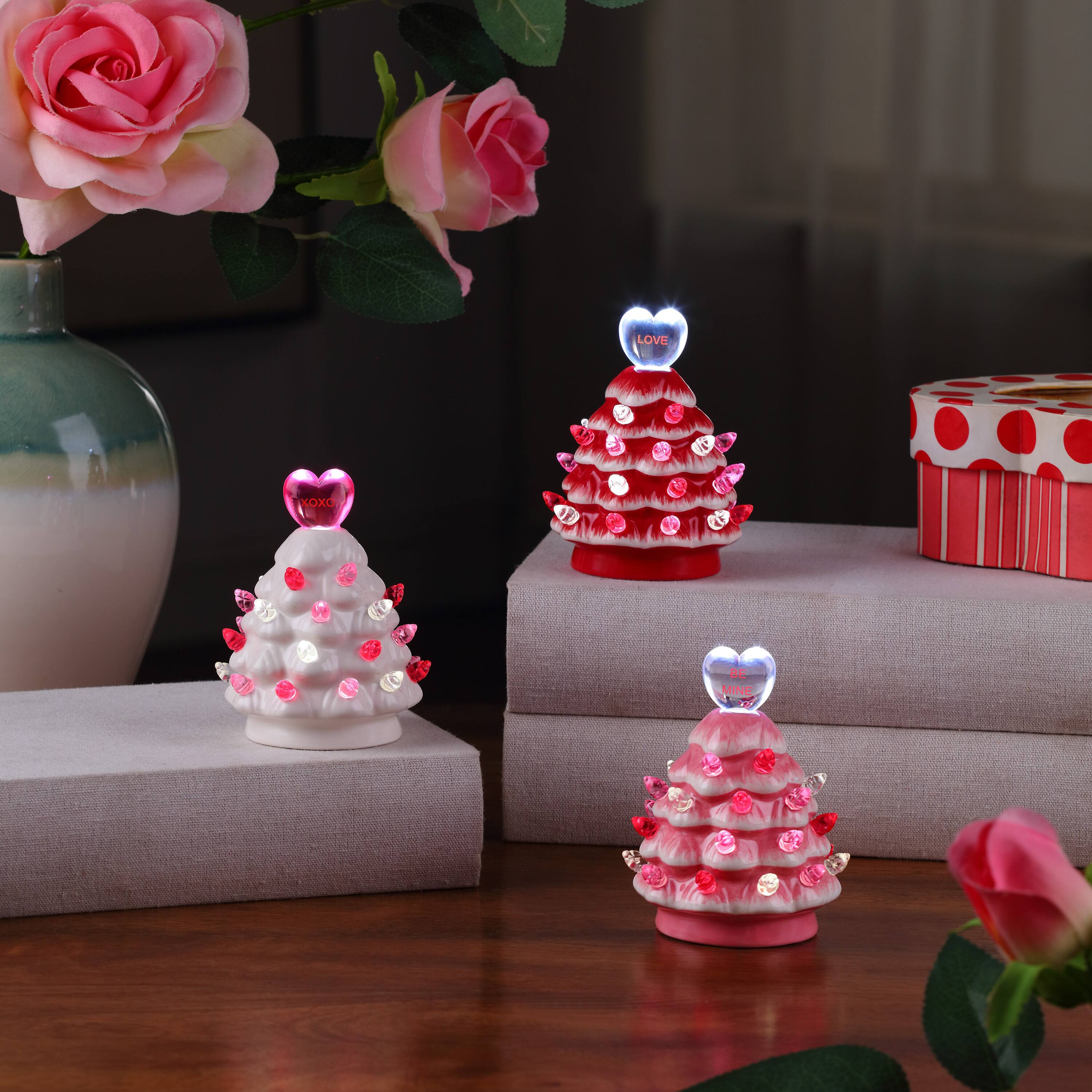 Miss Valentine 4.5&#x22; Ceramic Miniature Trees Set, 3ct.