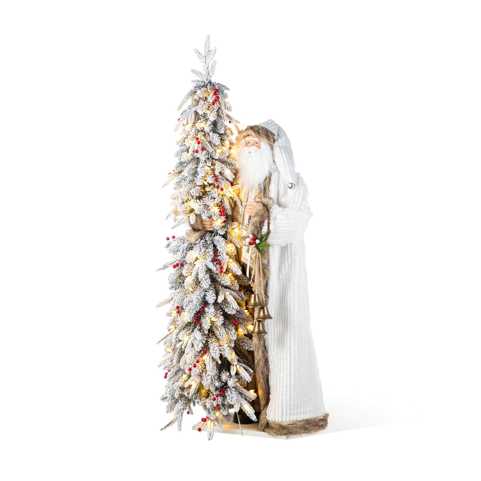 Glitzhome&#xAE; 4FT Oversized Christmas Woodland Santa with 5FT Lighted Flocked Artificial Christmas Tree