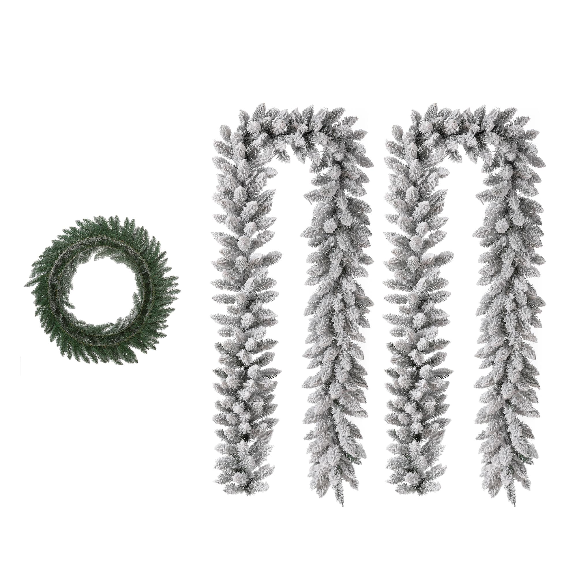 Glitzhome® 36" Oversized Pre-Lit Snow Flocked Christmas Wreath & Garland Set