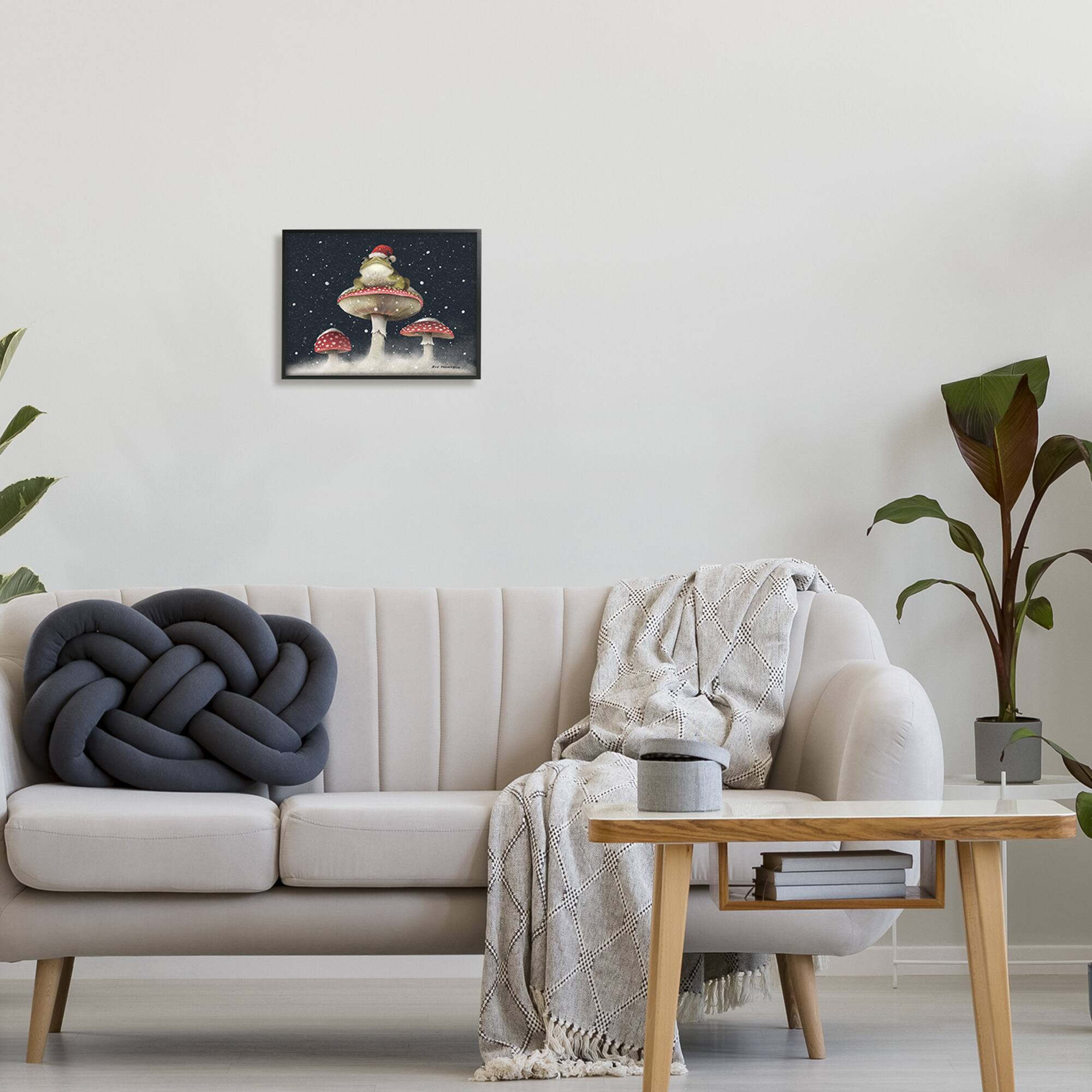 Stupell Industries Frog In Santa Hat Snowy Mushrooms Framed Giclee Art