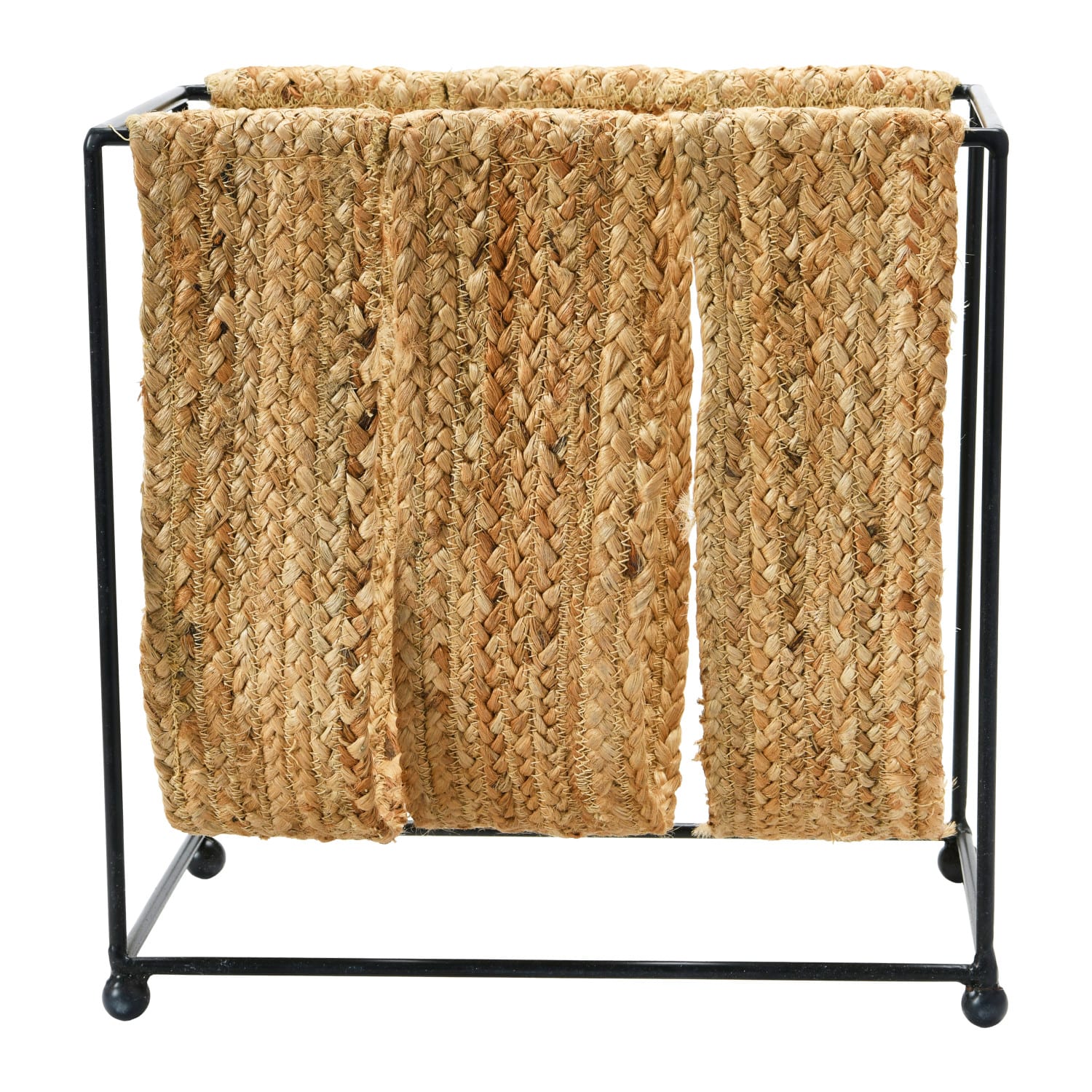 Natural &#x26; Black Woven Jute &#x26; Metal Magazine Holder