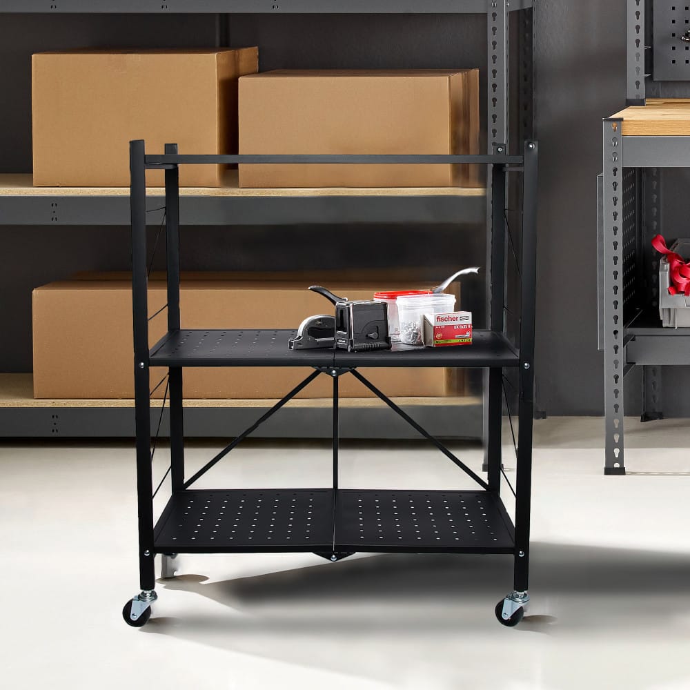 Household Essentials 34&#x22; Black Metal 3-Tier Foldable Utility Rack