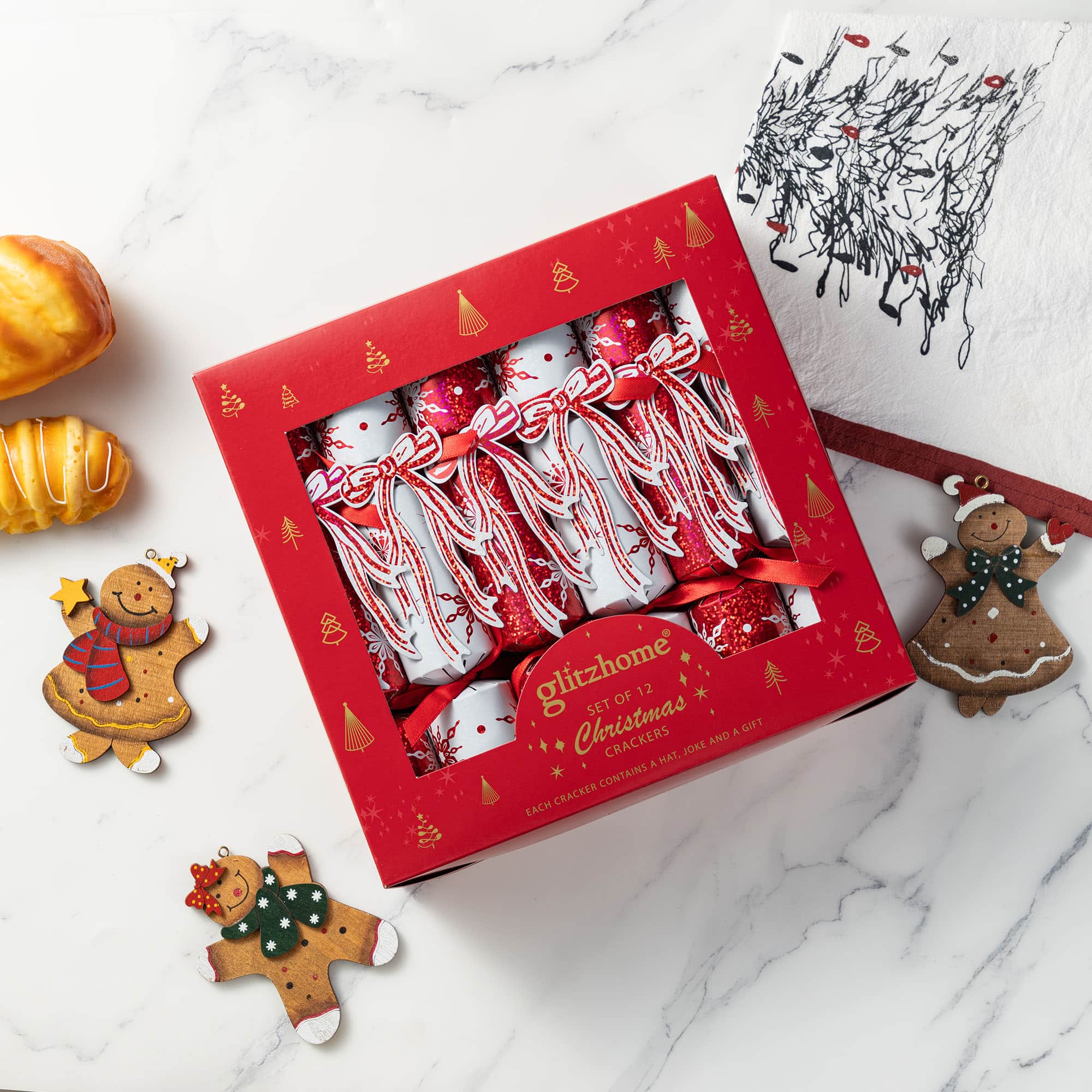Glitzhome&#xAE; 12PK 1.25&#x22;D x 10&#x22;H Christmas Snowflake with Bow Party Cracker with Gift Contents