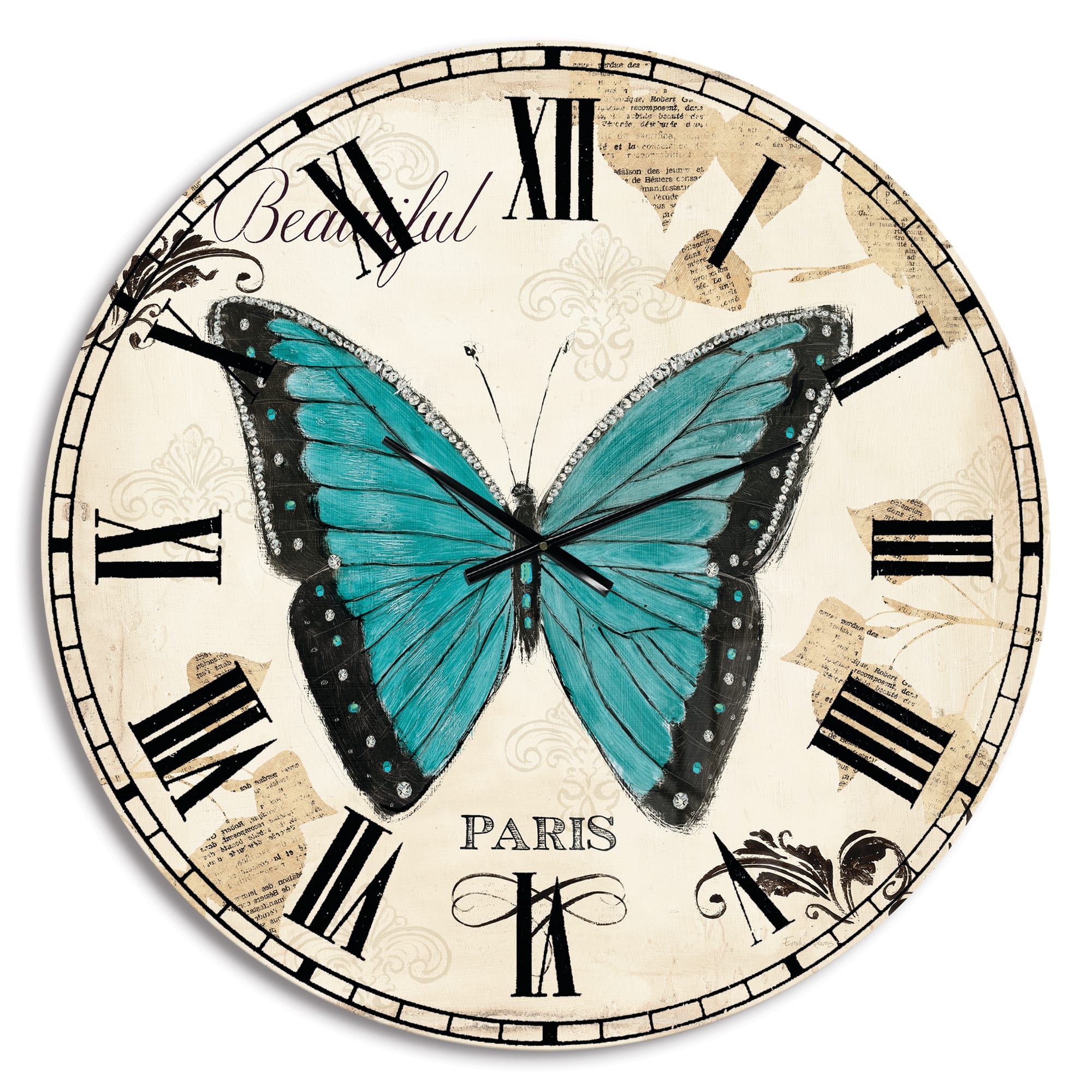 Designart 'Blue Farmhouse Butterfly Farmhouse Wall Clock