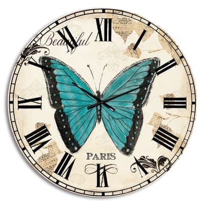 Designart 'Blue Farmhouse Butterfly Farmhouse Wall Clock in Cream | 36" x 36" | Michaels®