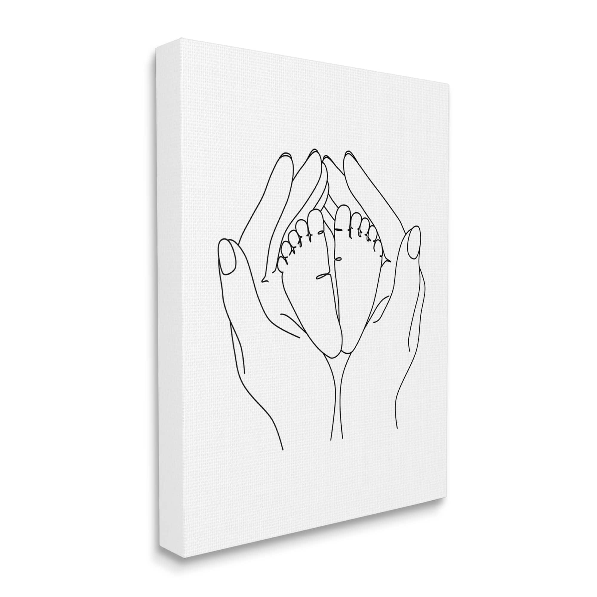 Stupell Industries Hands Holding Baby Feet Minimal Line Drawing Canvas Wall Art