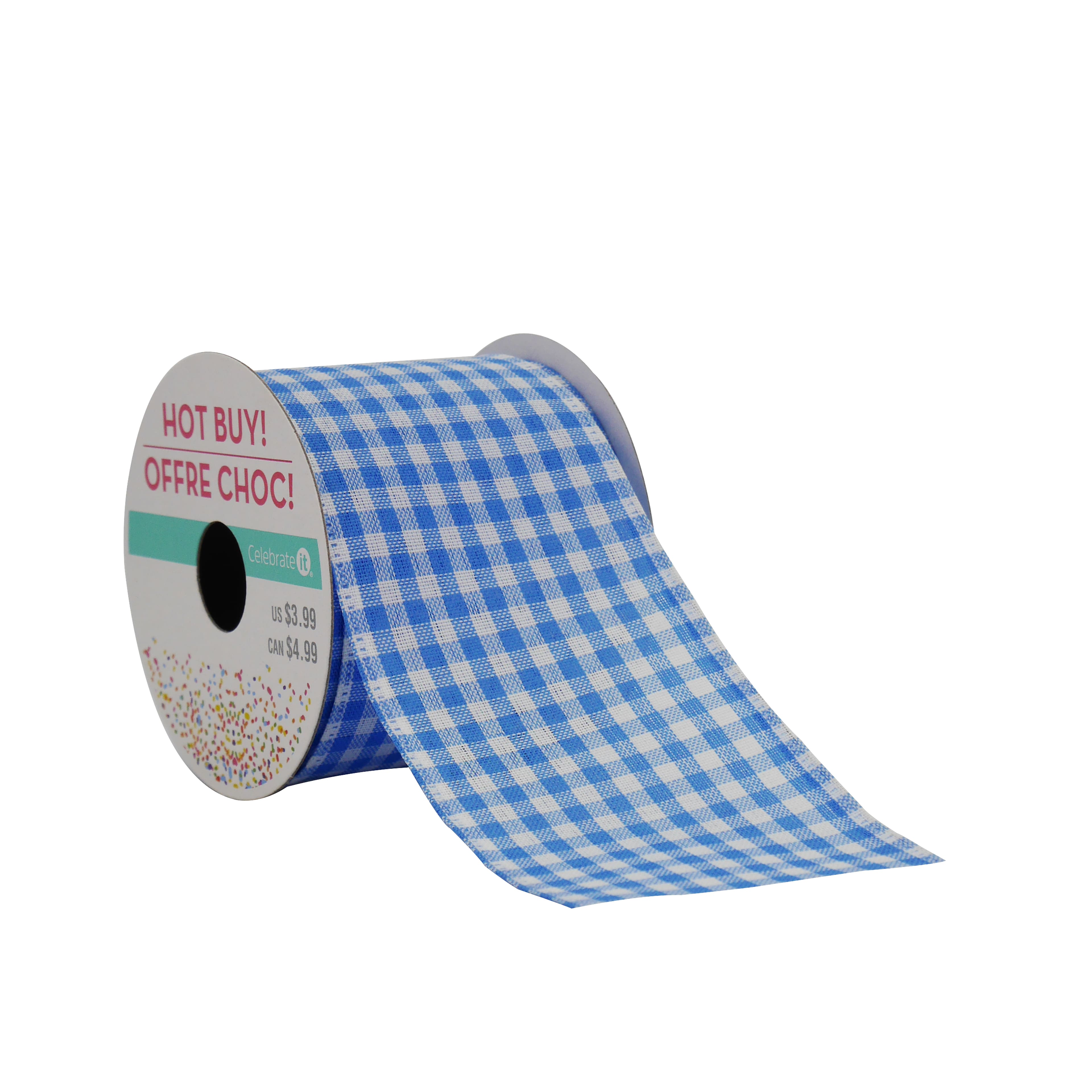 2.5&#x22; x 3yd. Blue Gingham Wired Ribbon by Celebrate It&#xAE; Hot Buy!