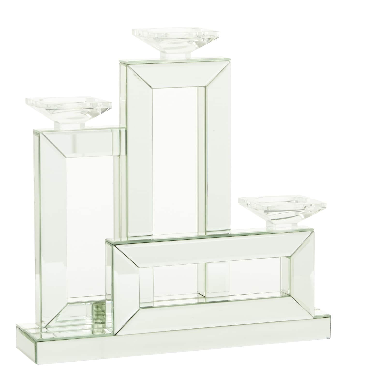 17" Silver Wood Glam Candlestick Holder