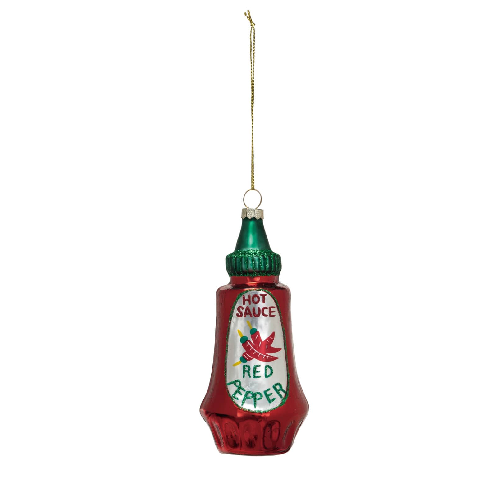 Hello Honey® 5.25" Hand-Painted Glass Hot Sauce Bottle Ornament with Glitter