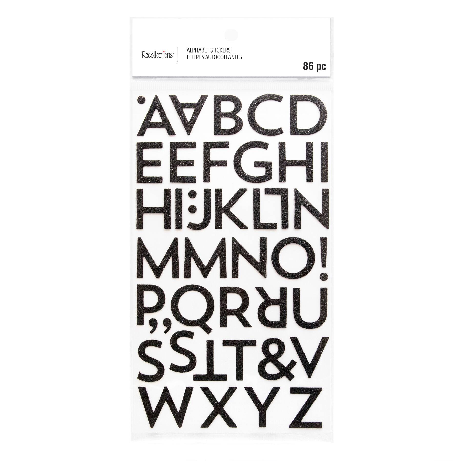 12 Packs: 86 ct. (1,032) Black Glitter Block Alphabet Stickers by Recollections™