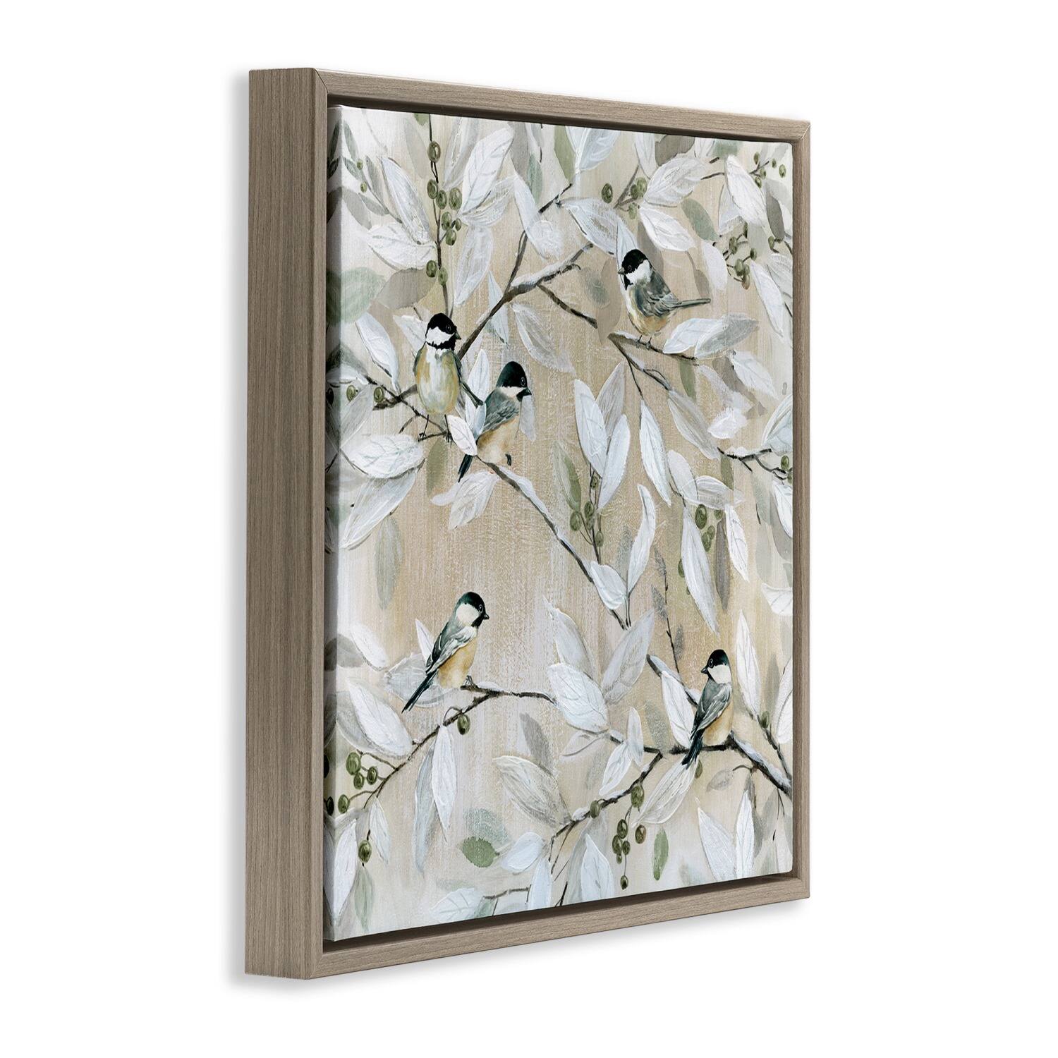 Stupell Industries Chickadee Birds on Branches Floater Framed Art