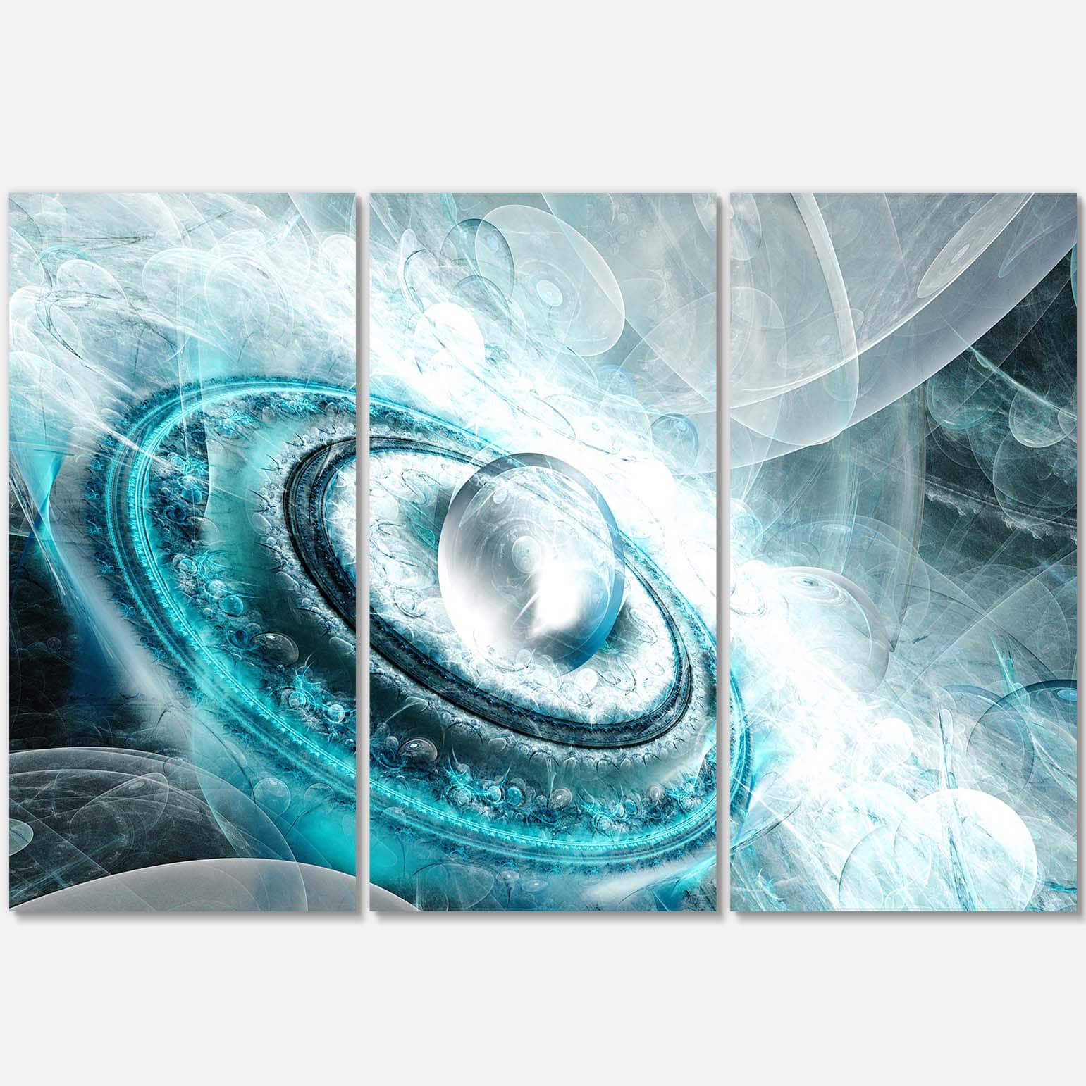 Designart - Blue Fractal Flying Saucer - Floral Canvas Art Print