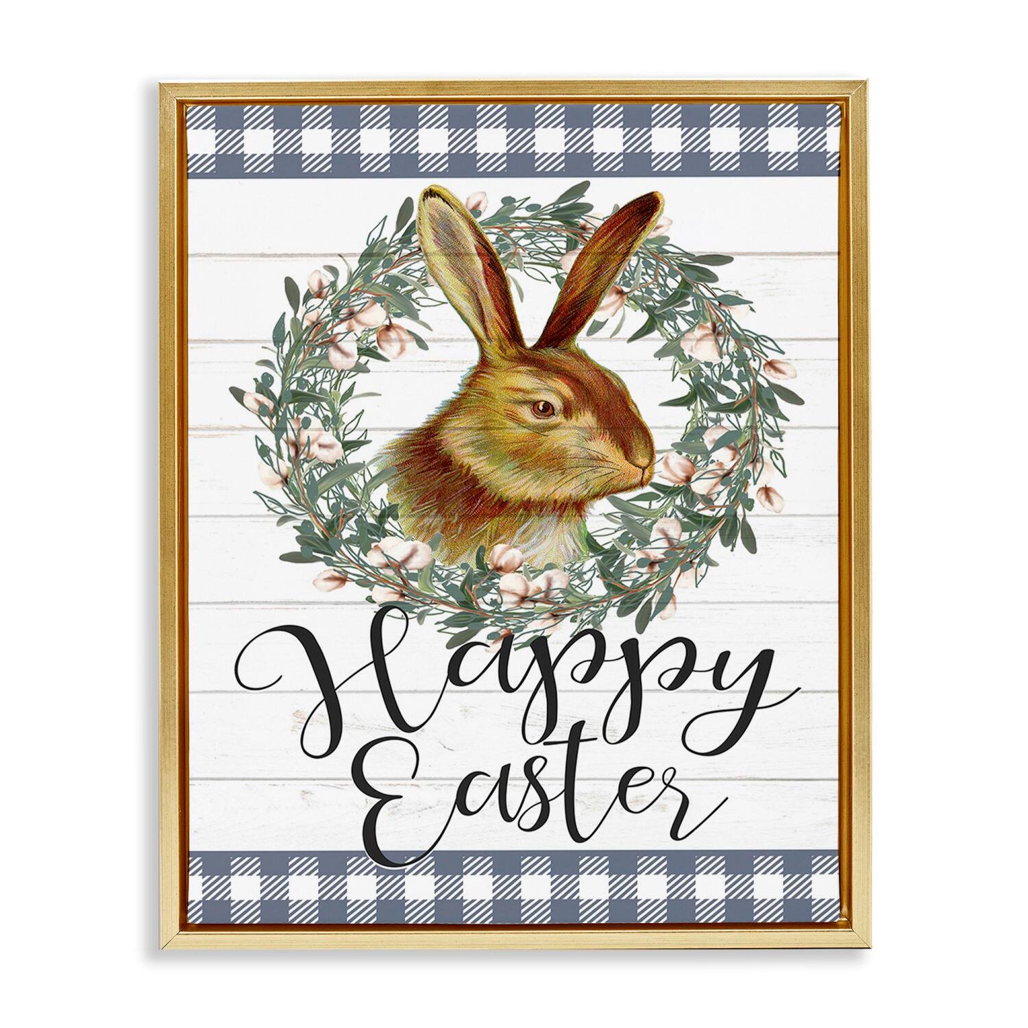 Stupell Industries Easter Bunny Wreath Phrase Floater Framed Art