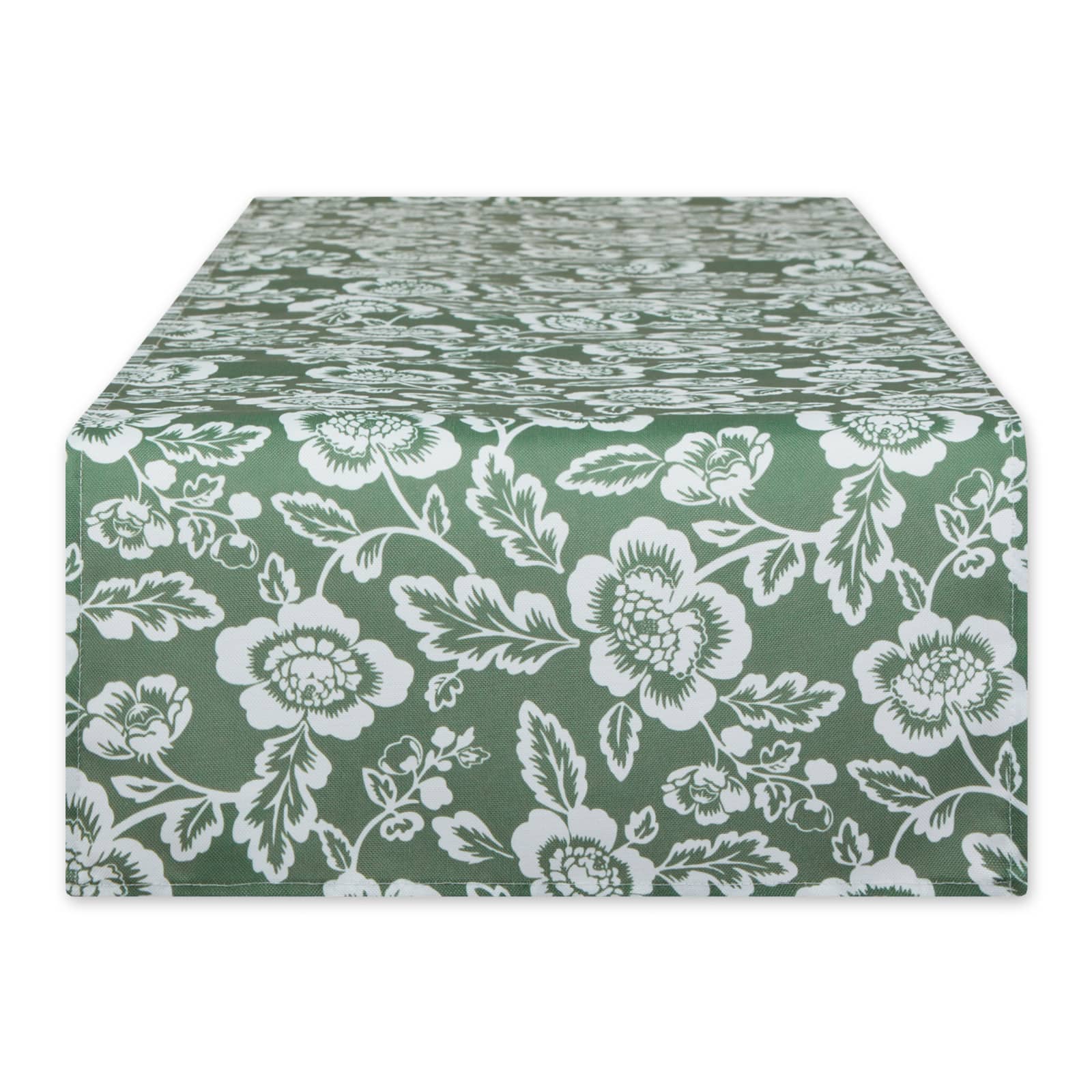 Artichoke Green Floral Print Outdoor Table Runner, 14" x 72"