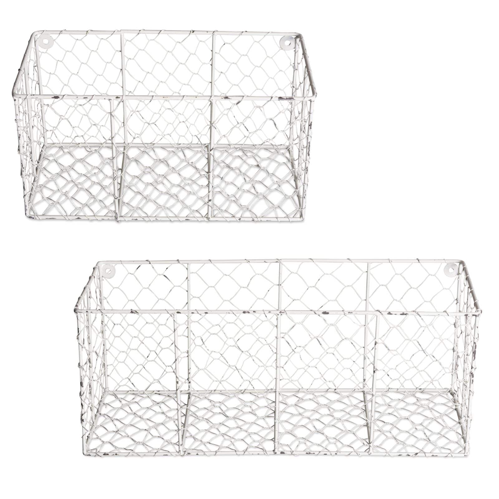 DII® Antique White Wall Mount Chicken Wire Basket Set